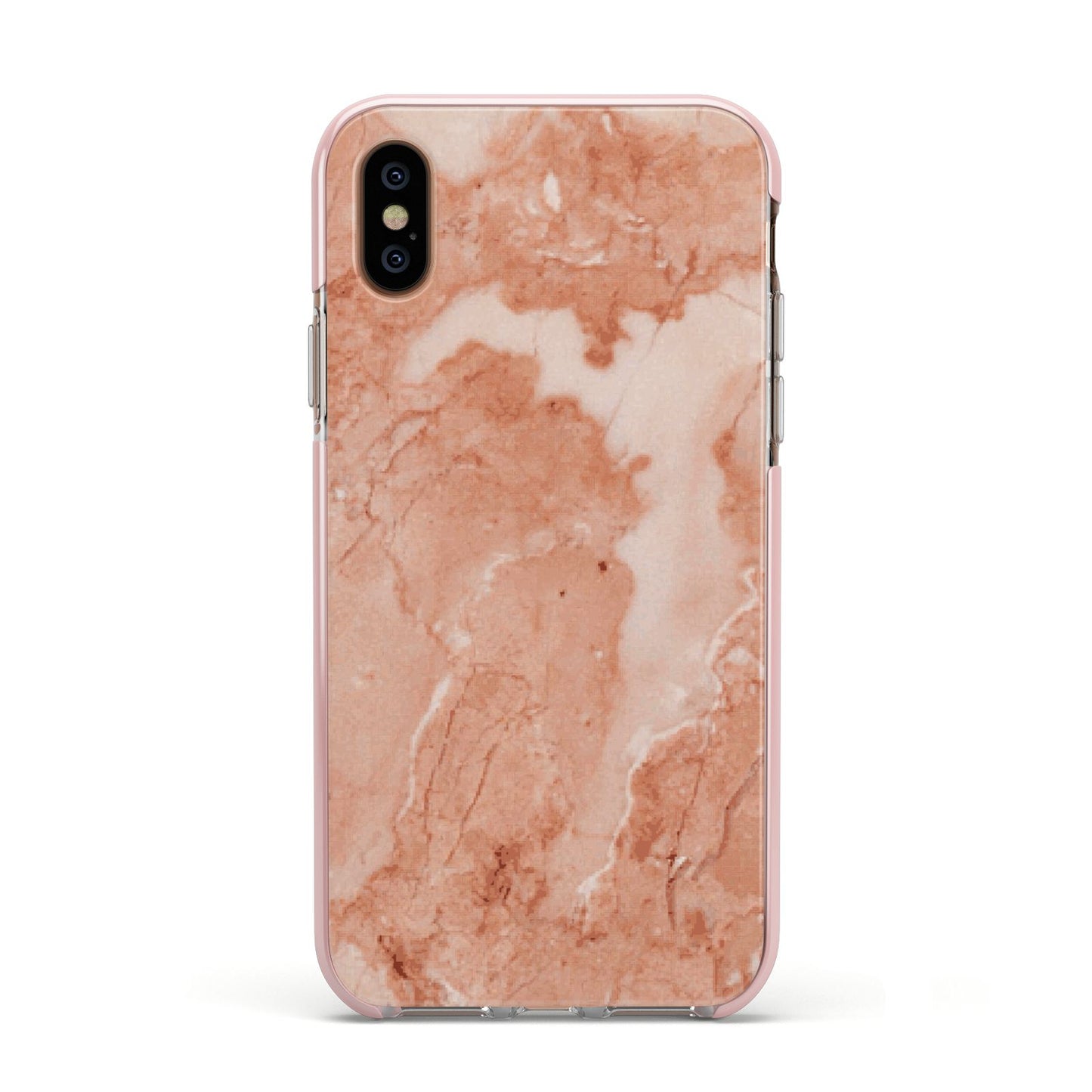 Faux Marble Red Apple iPhone Xs Impact Case Pink Edge on Gold Phone