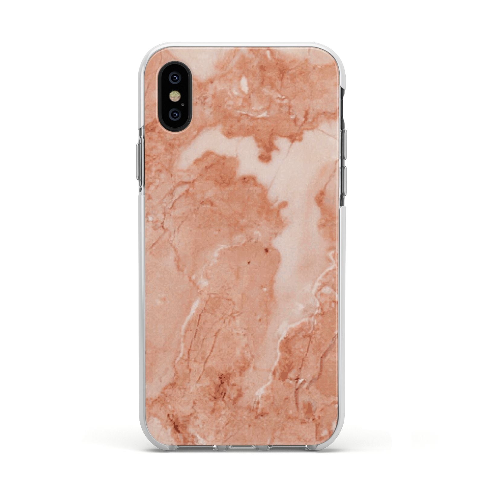 Faux Marble Red Apple iPhone Xs Impact Case White Edge on Black Phone