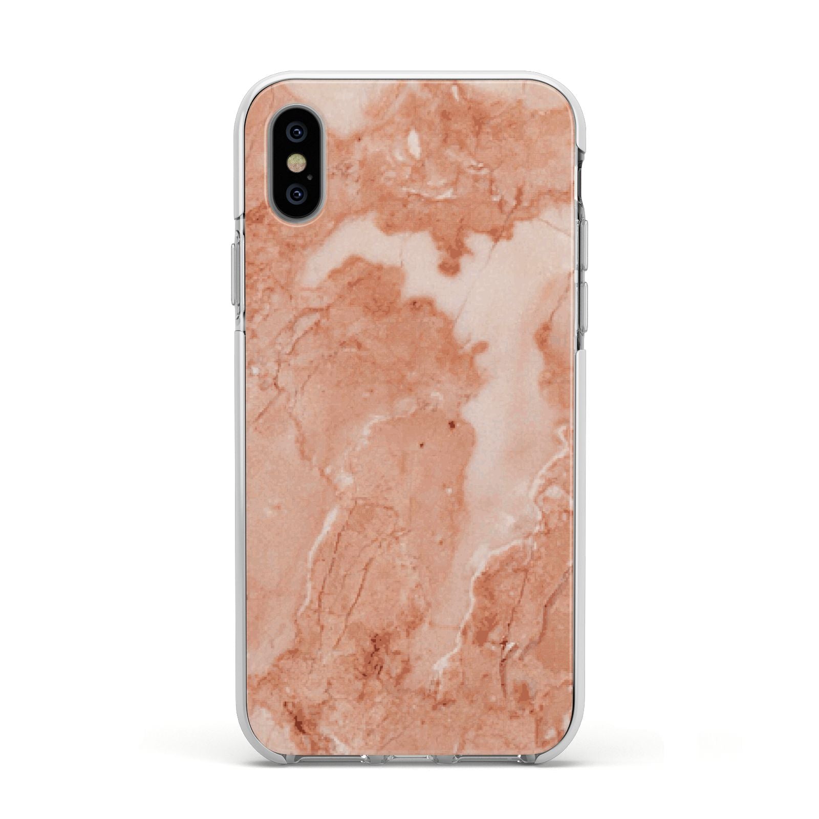 Faux Marble Red Apple iPhone Xs Impact Case White Edge on Silver Phone