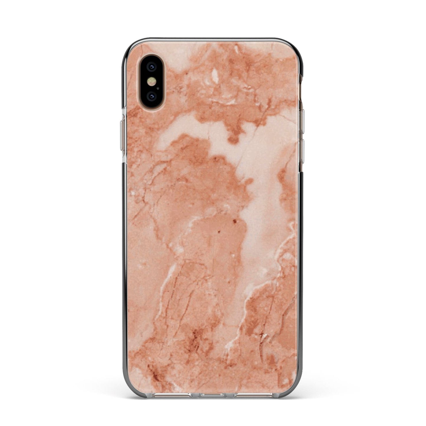 Faux Marble Red Apple iPhone Xs Max Impact Case Black Edge on Gold Phone