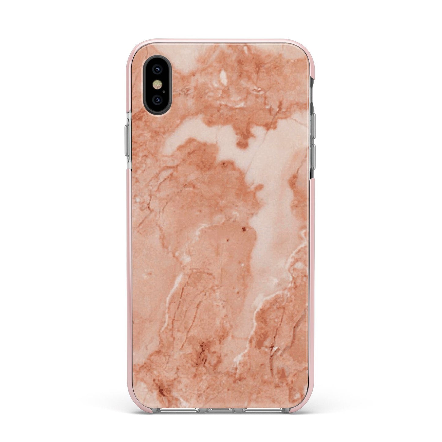 Faux Marble Red Apple iPhone Xs Max Impact Case Pink Edge on Black Phone