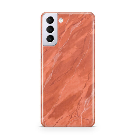 Faux Marble Red Orange Samsung S21 Plus Phone Case