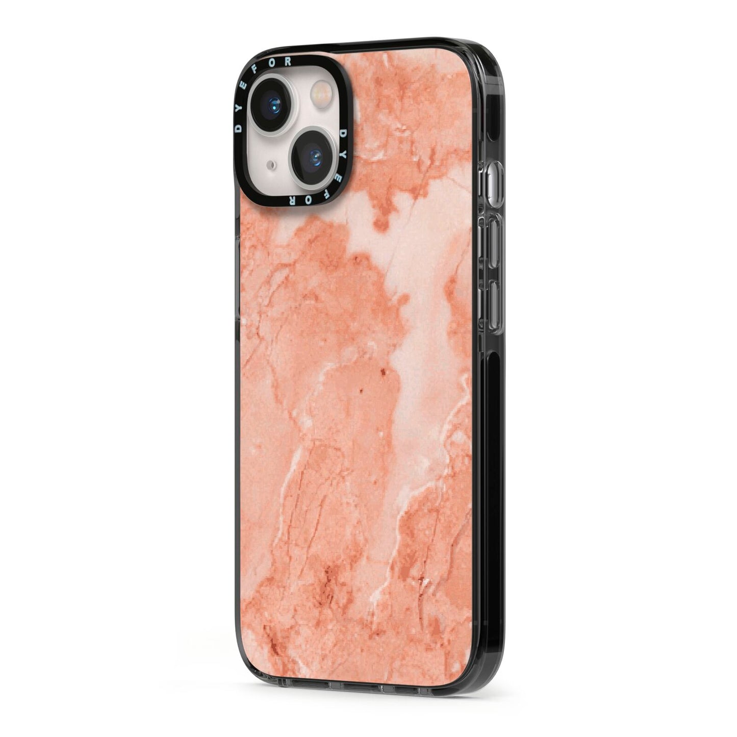 Faux Marble Red iPhone 13 Black Impact Case Side Angle on Silver phone