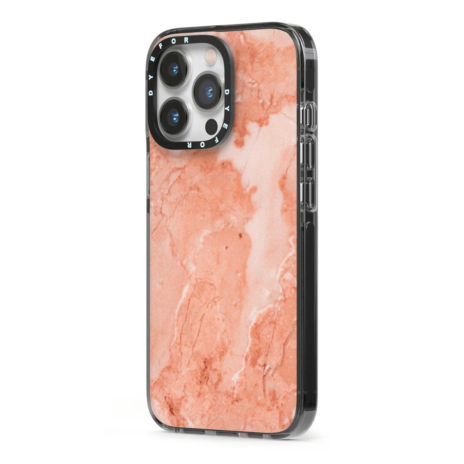 Faux Marble Red iPhone 13 Pro Black Impact Case Side Angle on Silver phone