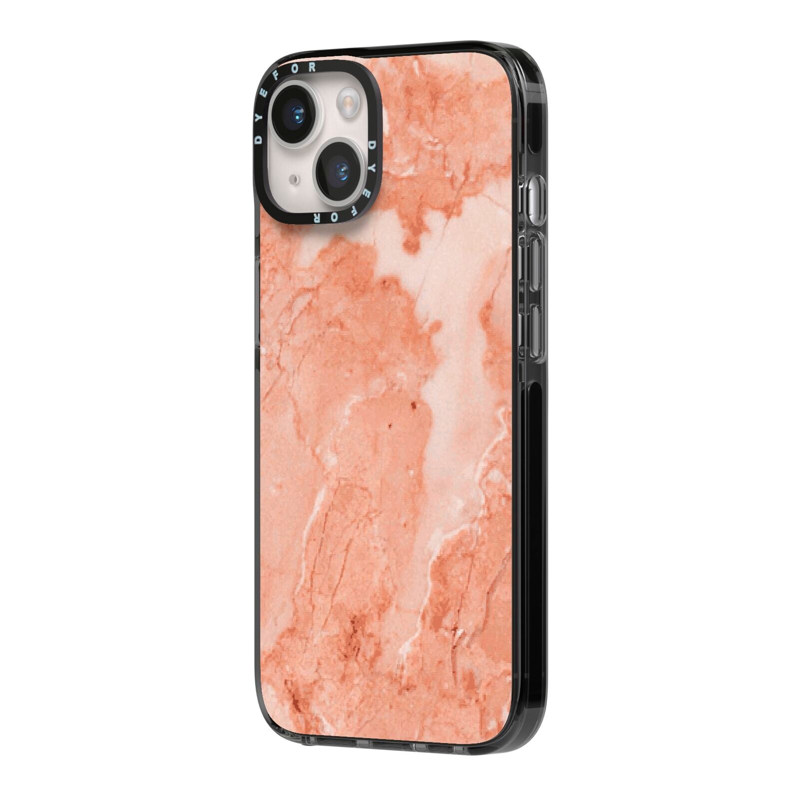 Faux Marble Red iPhone 14 Black Impact Case Side Angle on Silver phone