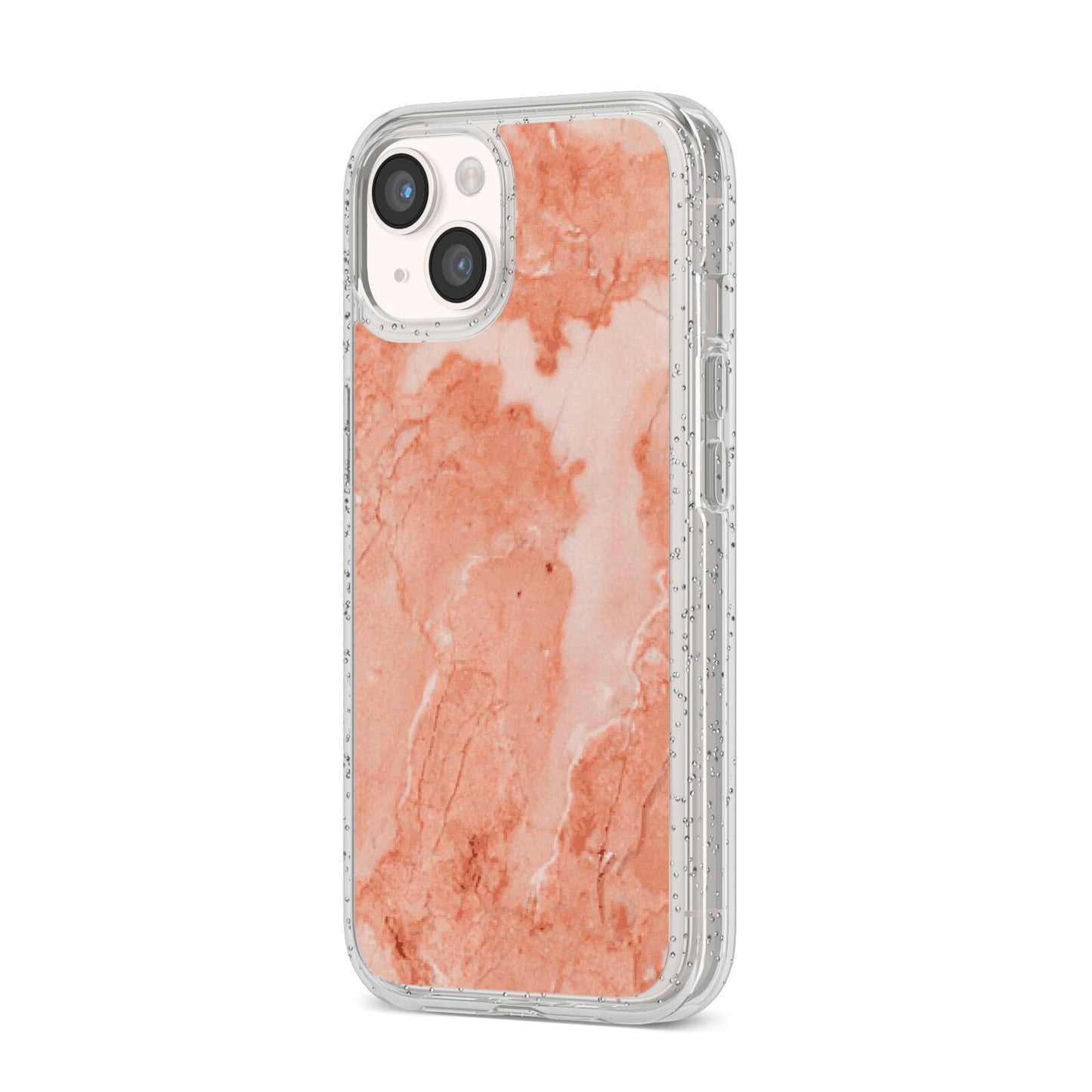 Faux Marble Red iPhone 14 Glitter Tough Case Starlight Angled Image