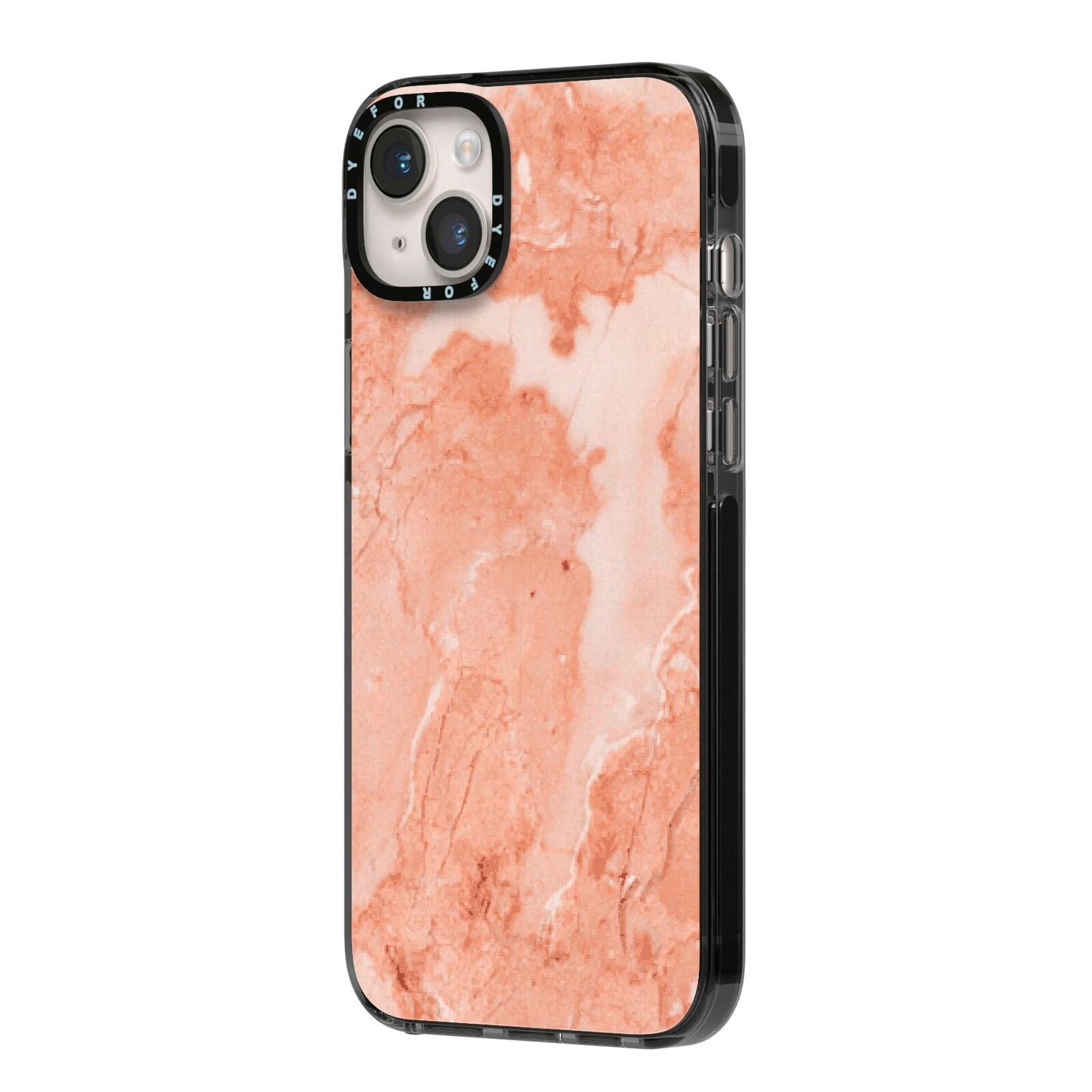 Faux Marble Red iPhone 14 Plus Black Impact Case Side Angle on Silver phone