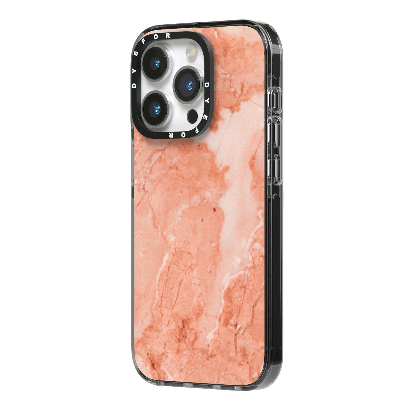 Faux Marble Red iPhone 14 Pro Black Impact Case Side Angle on Silver phone