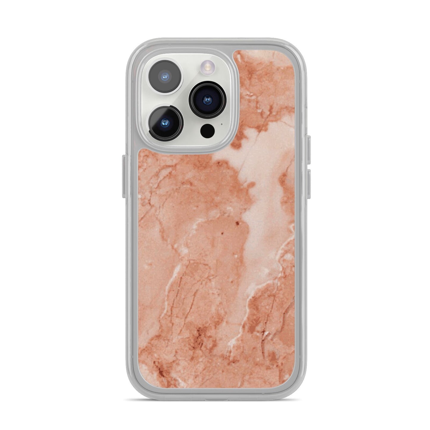 Faux Marble Red iPhone 14 Pro Clear Tough Case Silver