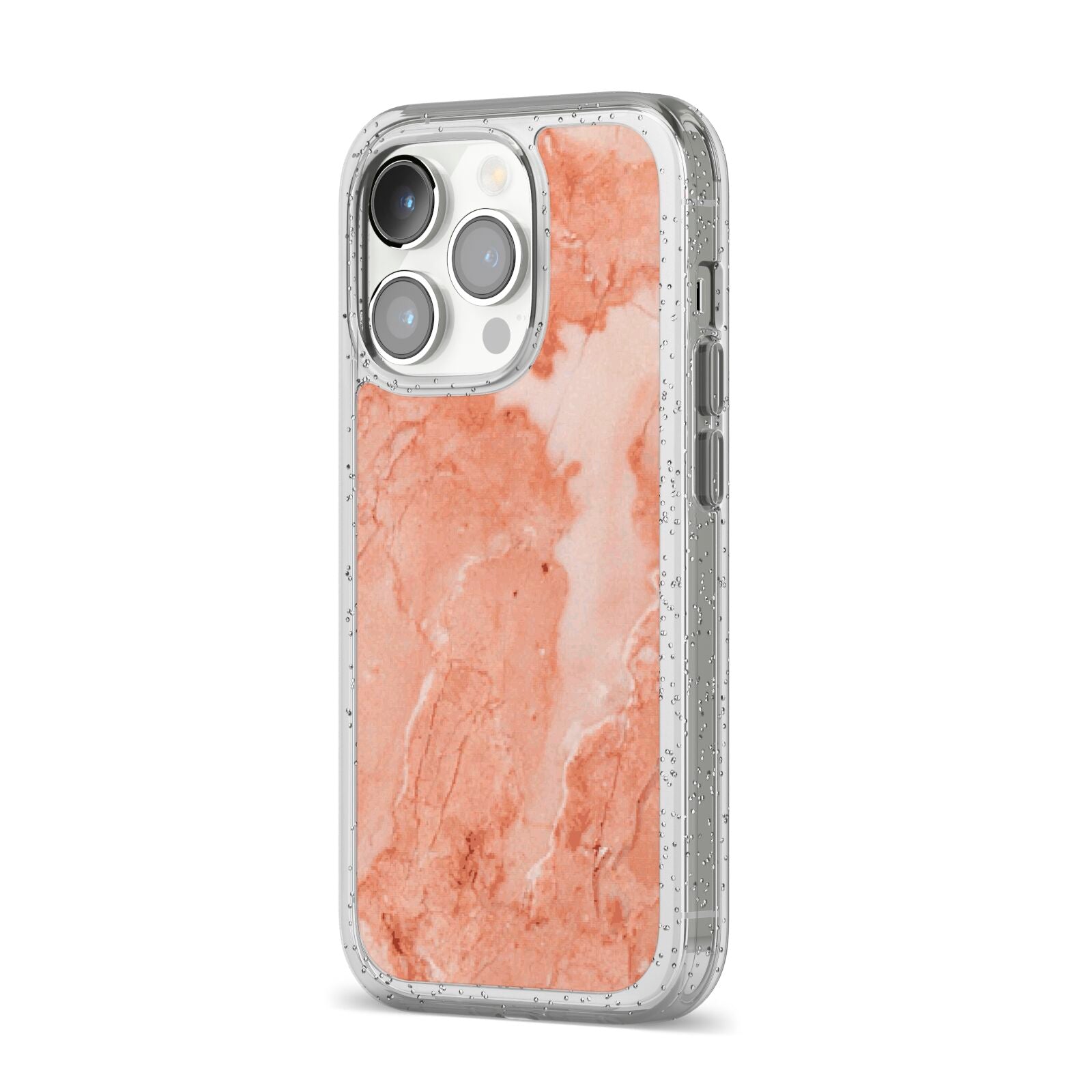 Faux Marble Red iPhone 14 Pro Glitter Tough Case Silver Angled Image