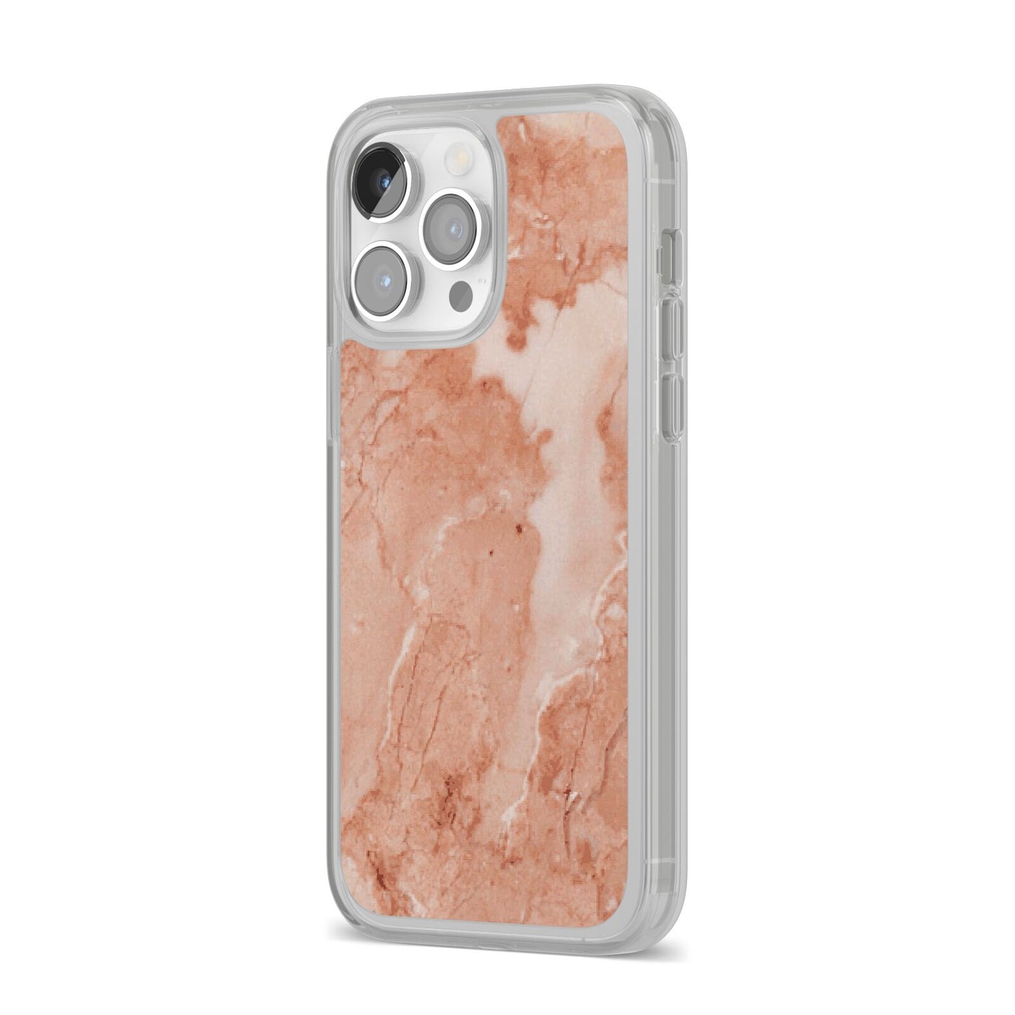 Faux Marble Red iPhone 14 Pro Max Clear Tough Case Silver Angled Image