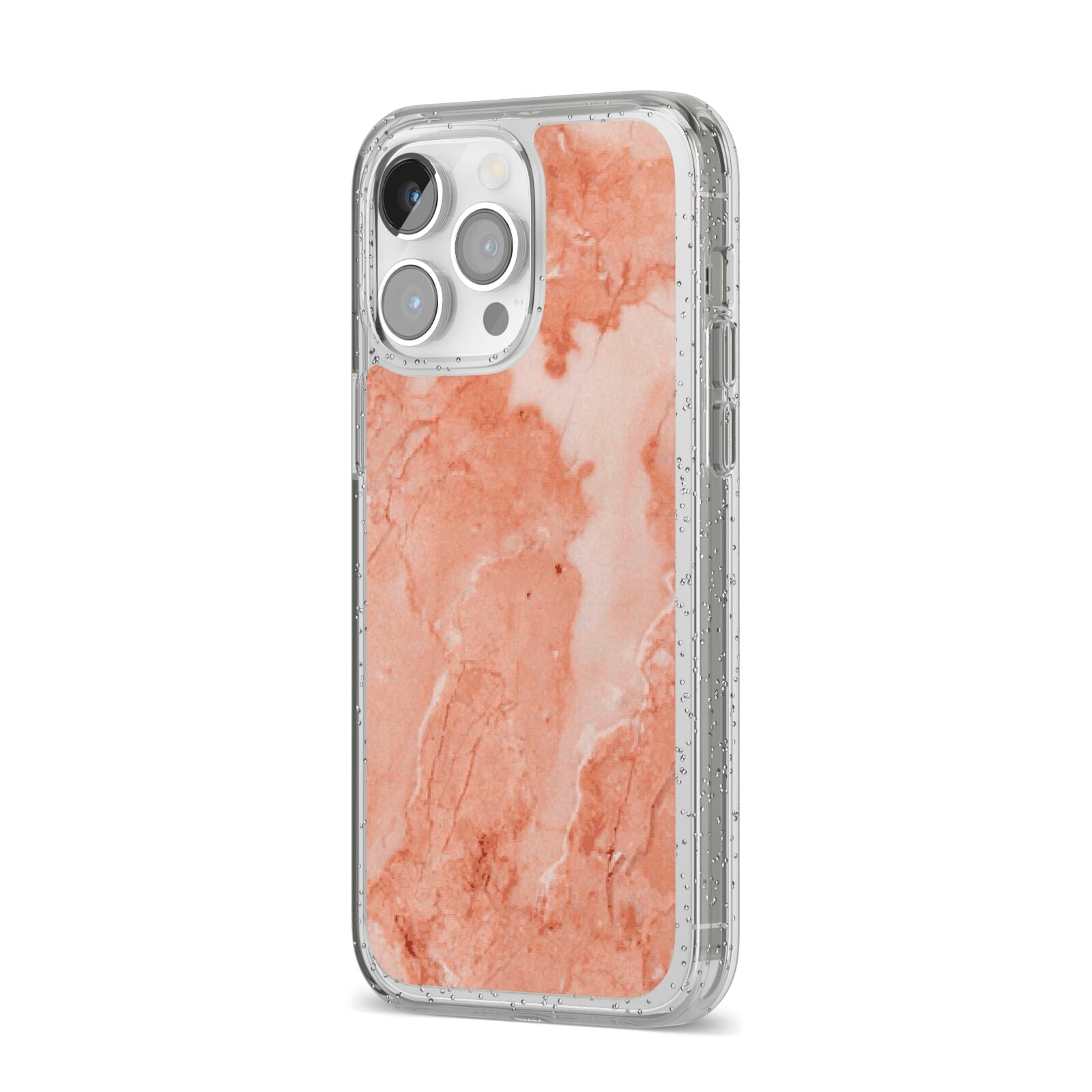 Faux Marble Red iPhone 14 Pro Max Glitter Tough Case Silver Angled Image