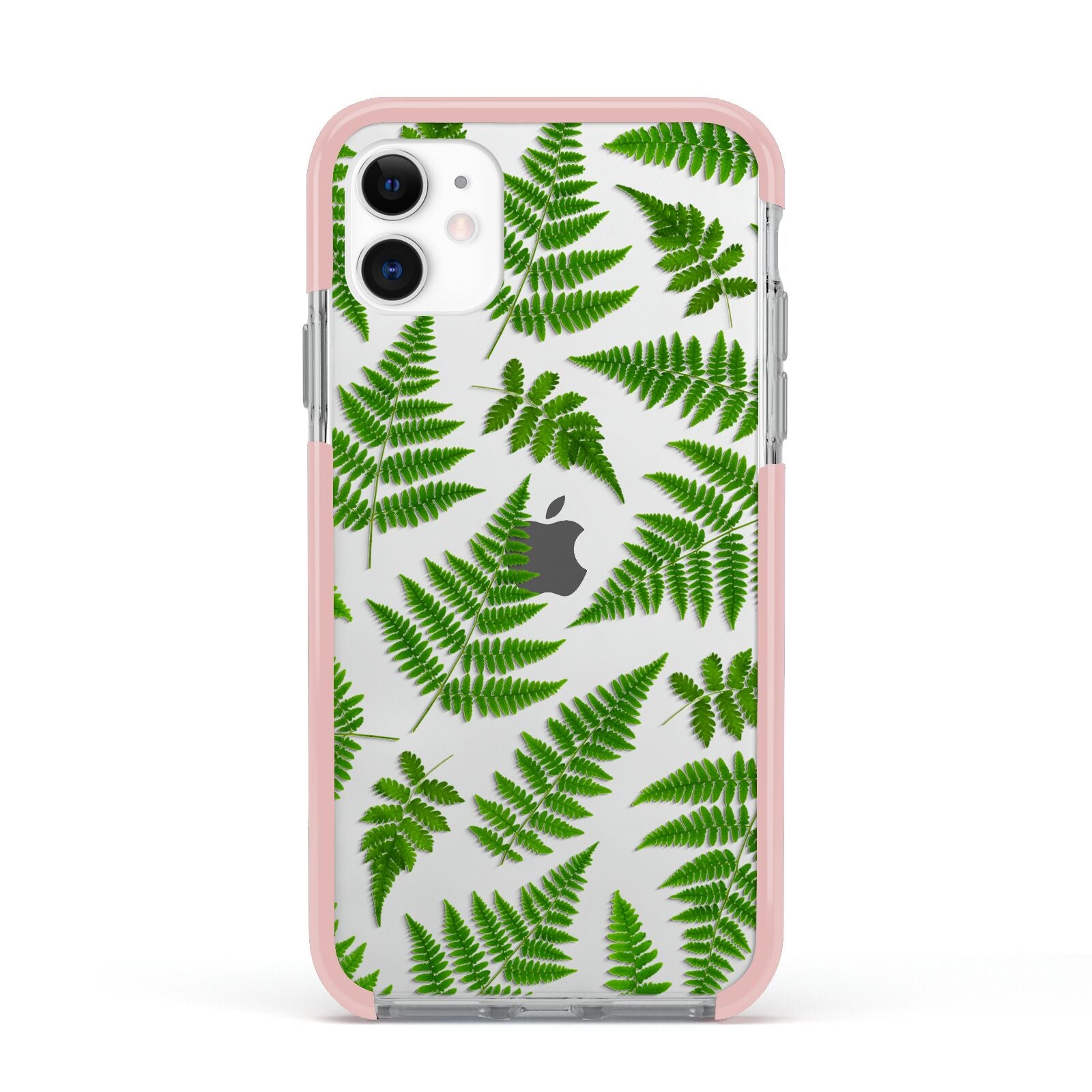 Fern Leaf Apple iPhone 11 in White with Pink Impact Case