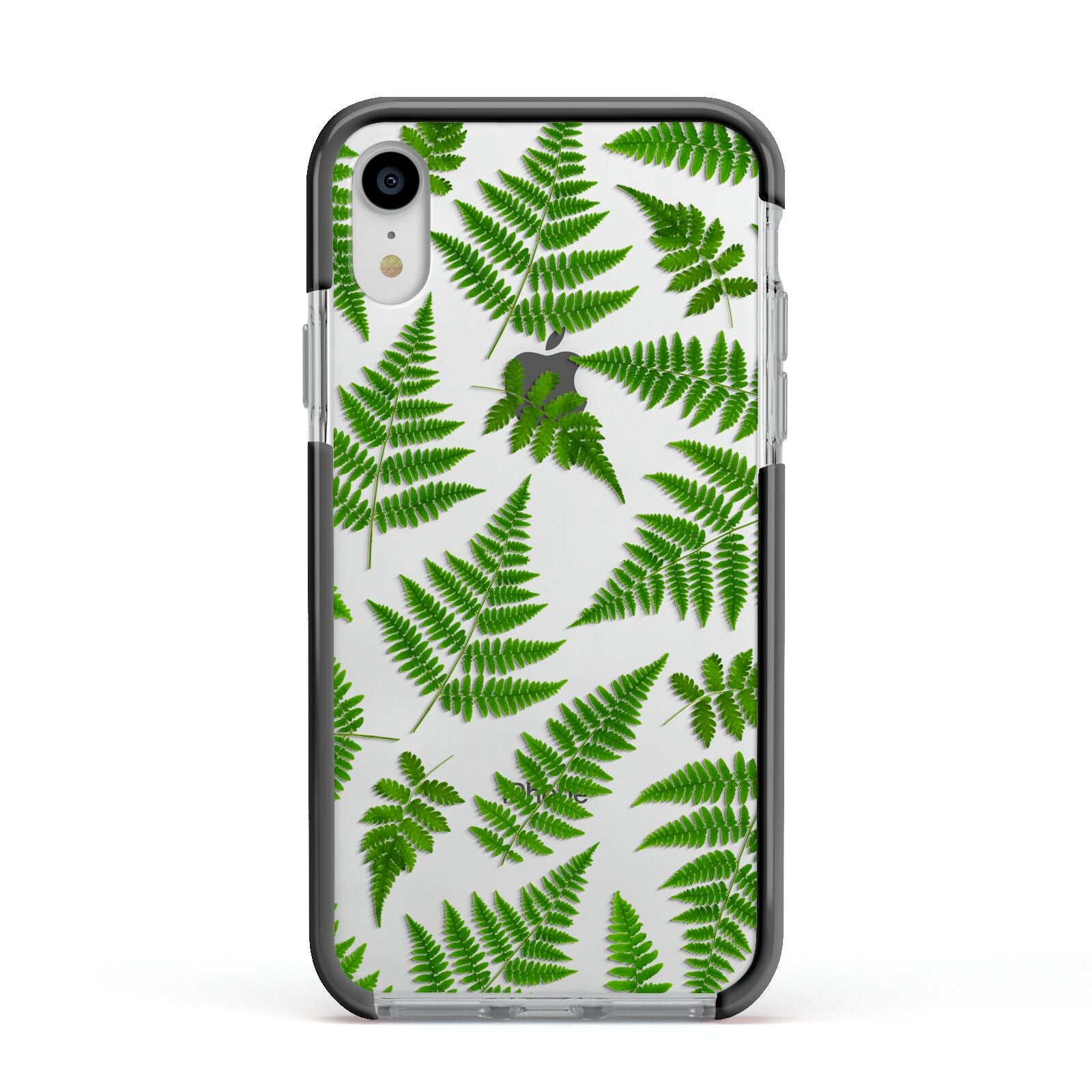 Fern Leaf Apple iPhone XR Impact Case Black Edge on Silver Phone