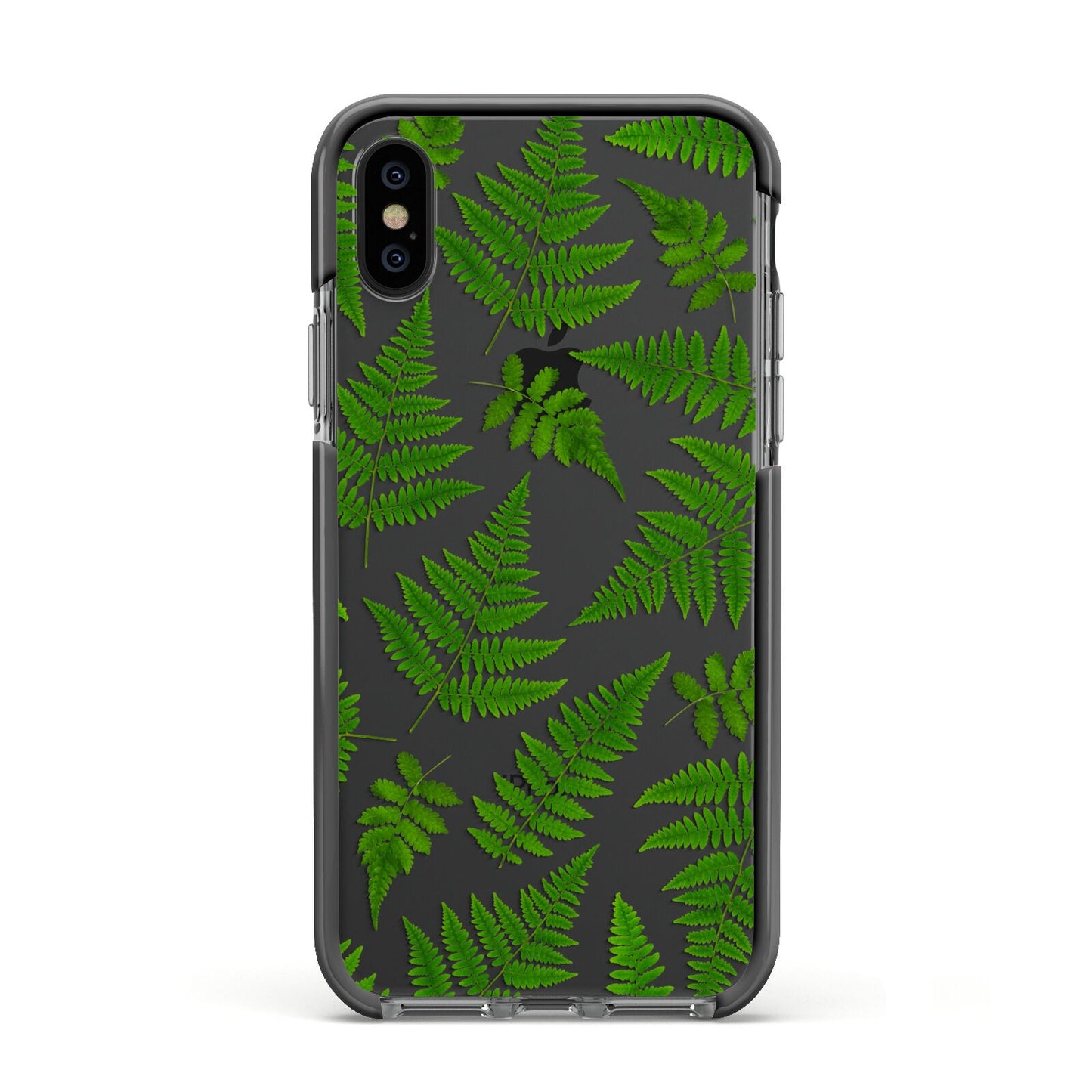 Fern Leaf Apple iPhone Xs Impact Case Black Edge on Black Phone