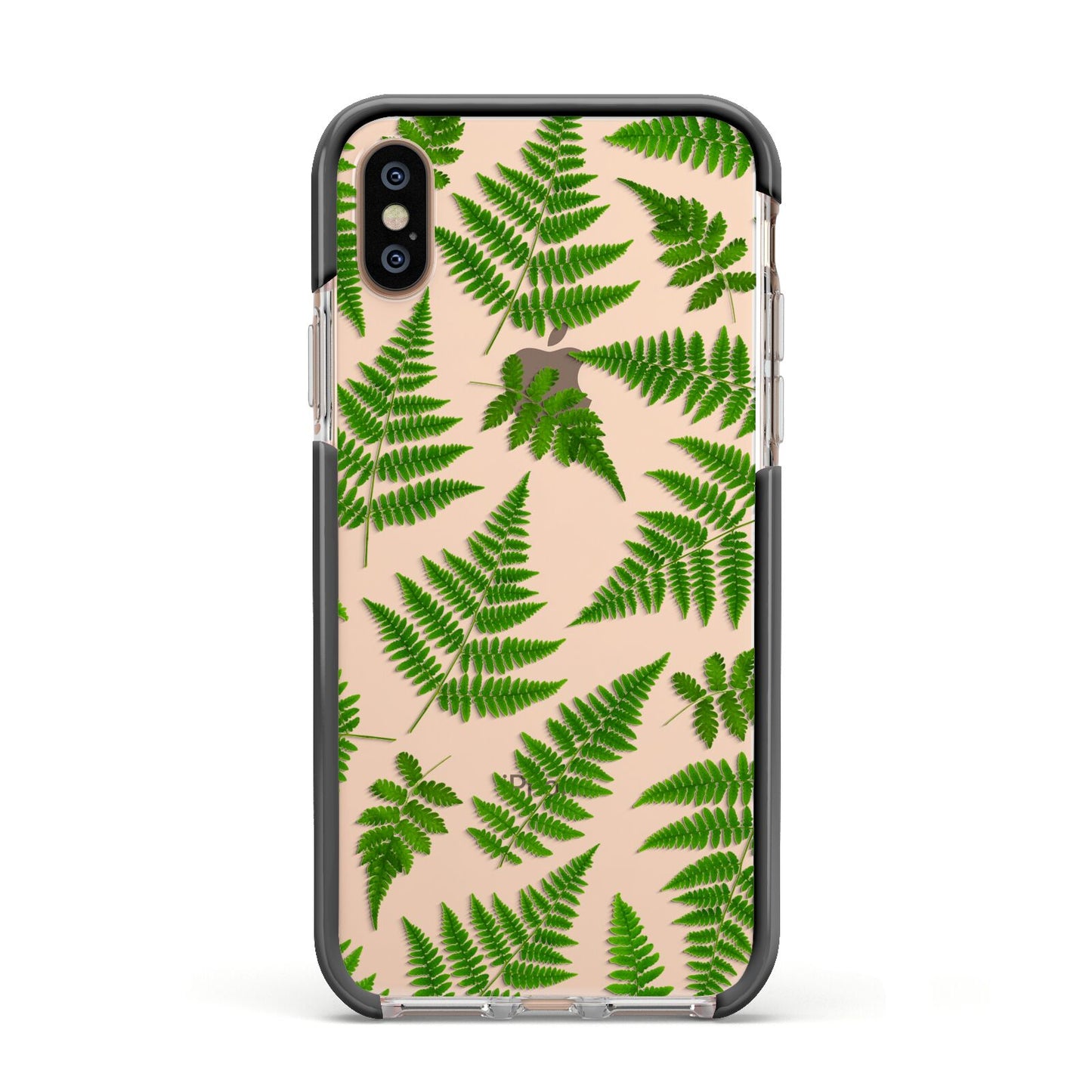 Fern Leaf Apple iPhone Xs Impact Case Black Edge on Gold Phone