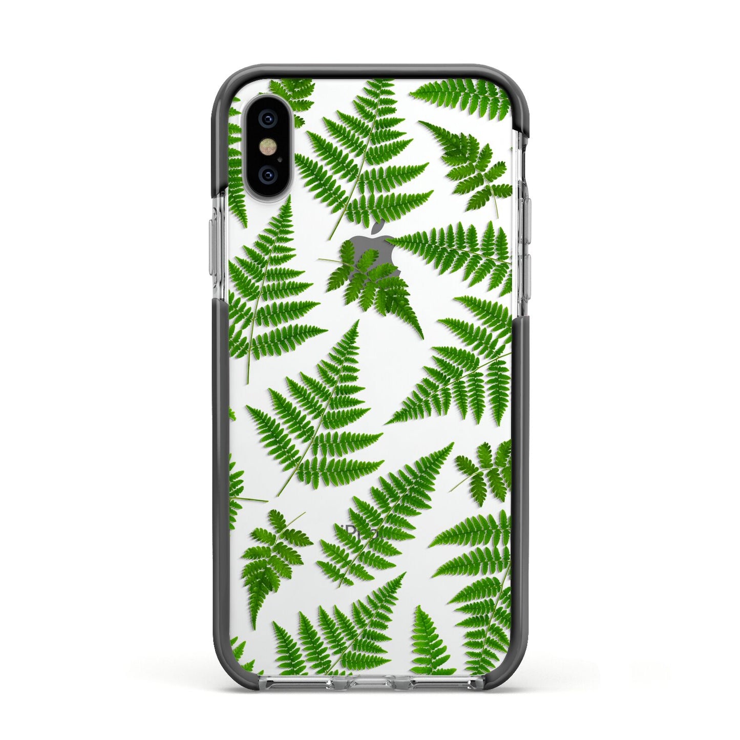 Fern Leaf Apple iPhone Xs Impact Case Black Edge on Silver Phone