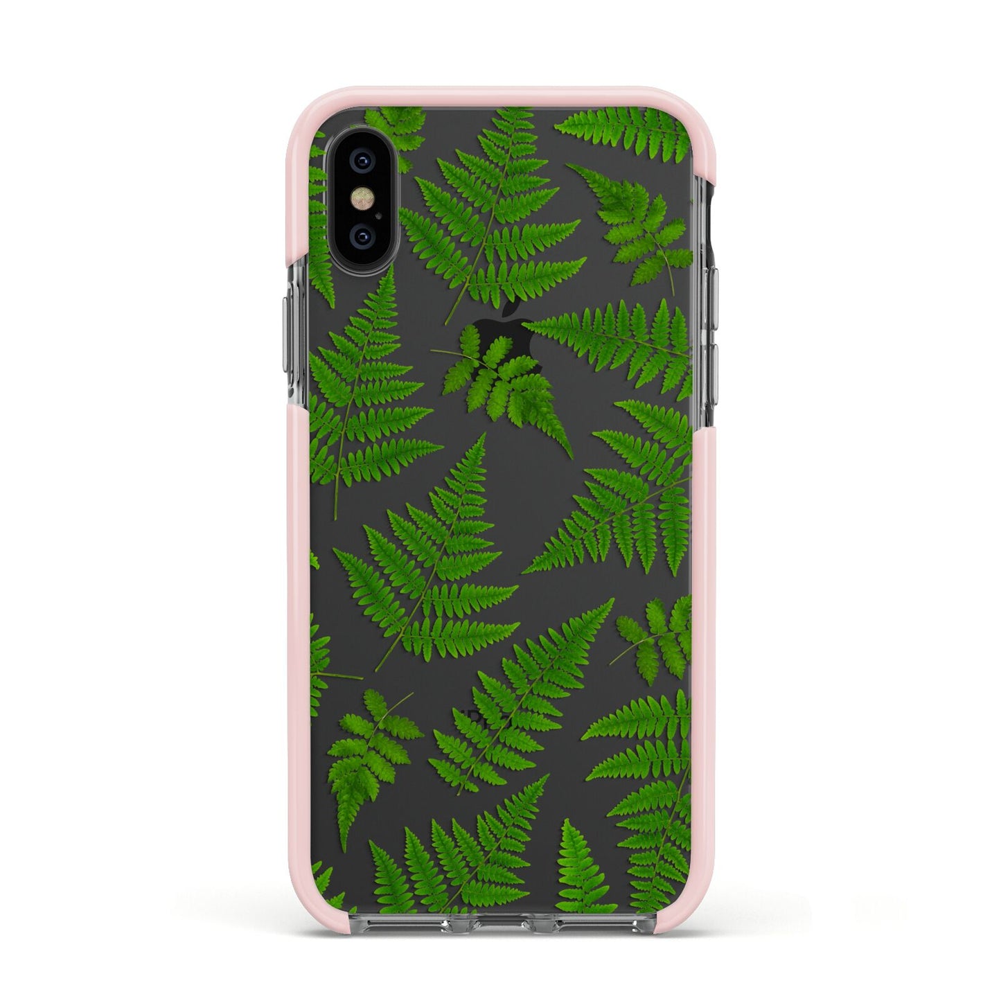 Fern Leaf Apple iPhone Xs Impact Case Pink Edge on Black Phone