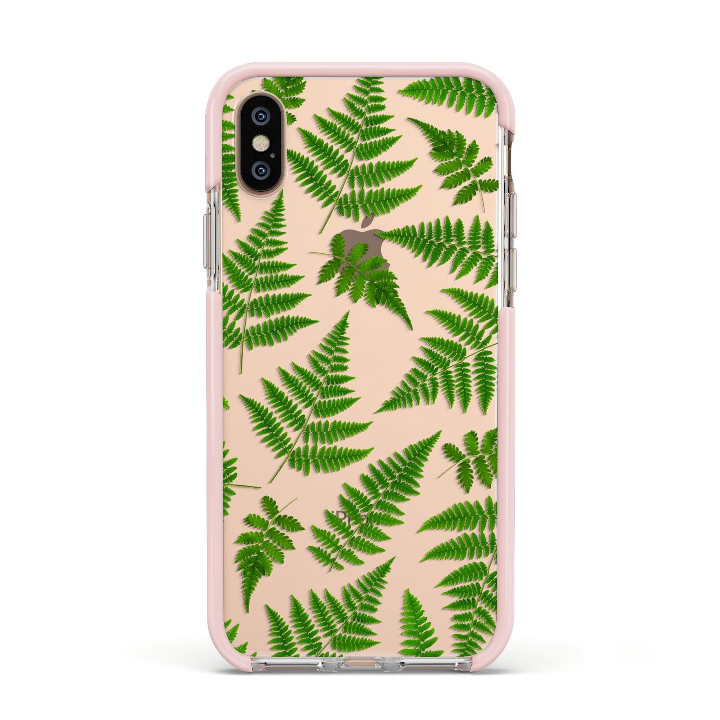 Fern Leaf Apple iPhone Xs Impact Case Pink Edge on Gold Phone