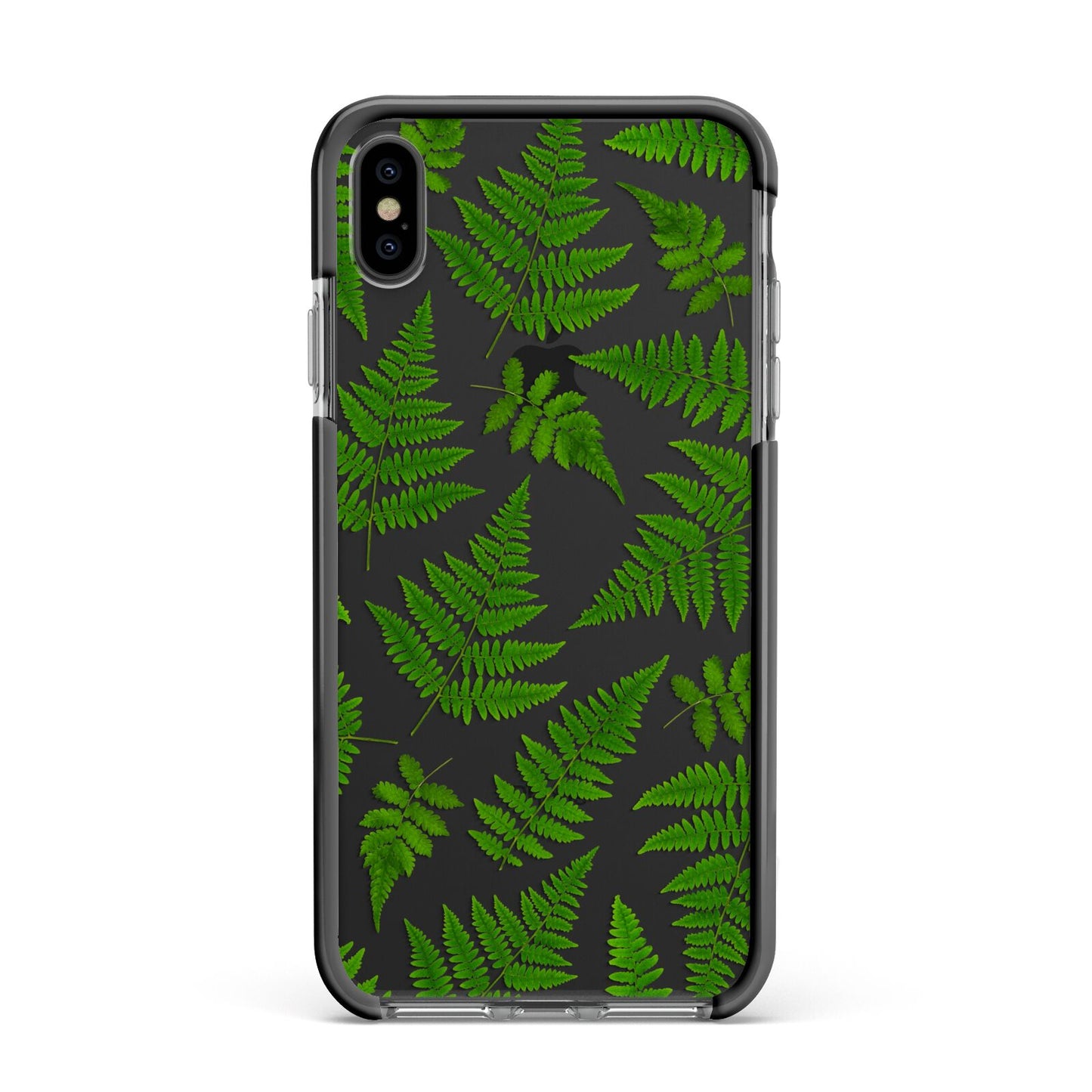 Fern Leaf Apple iPhone Xs Max Impact Case Black Edge on Black Phone