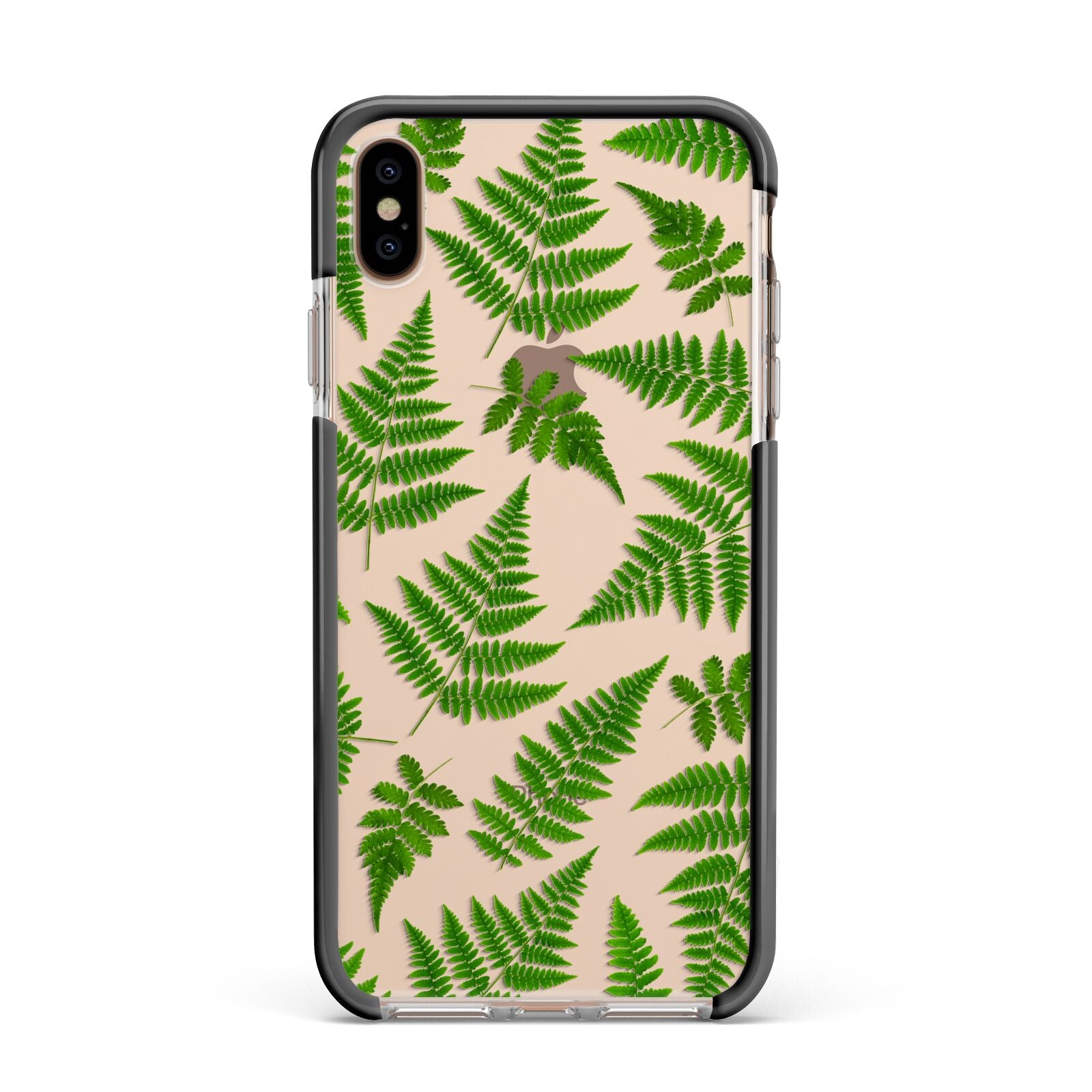 Fern Leaf Apple iPhone Xs Max Impact Case Black Edge on Gold Phone