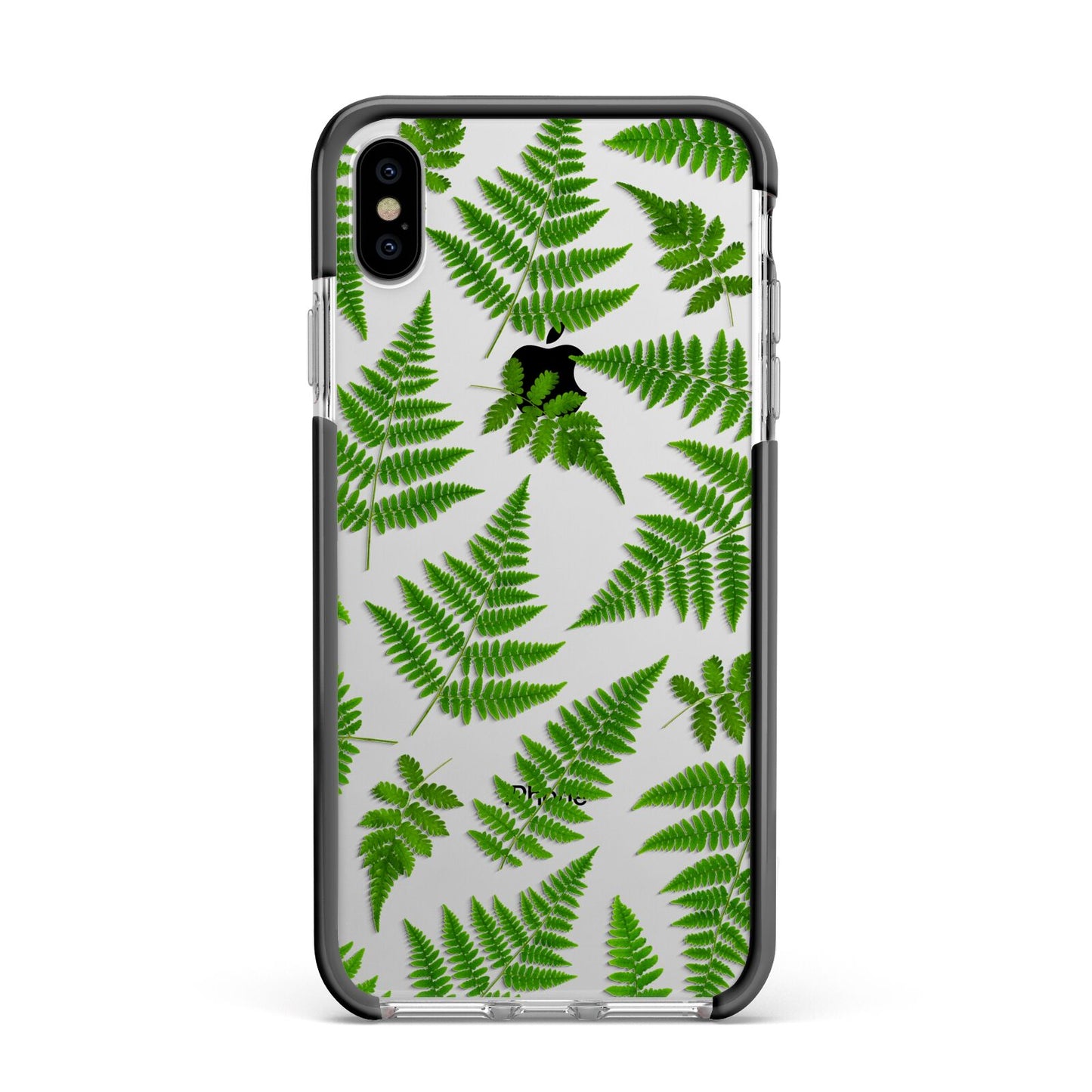 Fern Leaf Apple iPhone Xs Max Impact Case Black Edge on Silver Phone