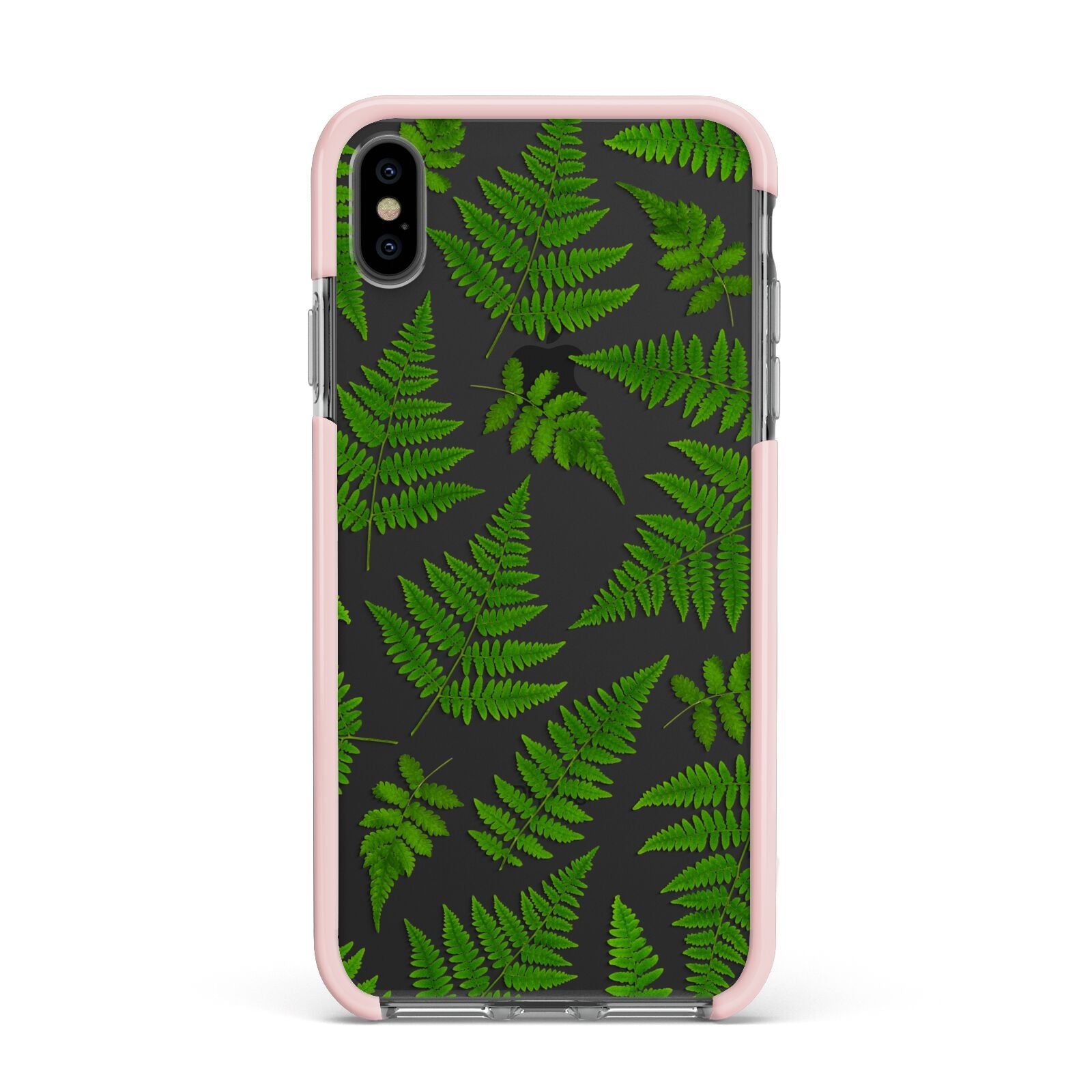 Fern Leaf Apple iPhone Xs Max Impact Case Pink Edge on Black Phone