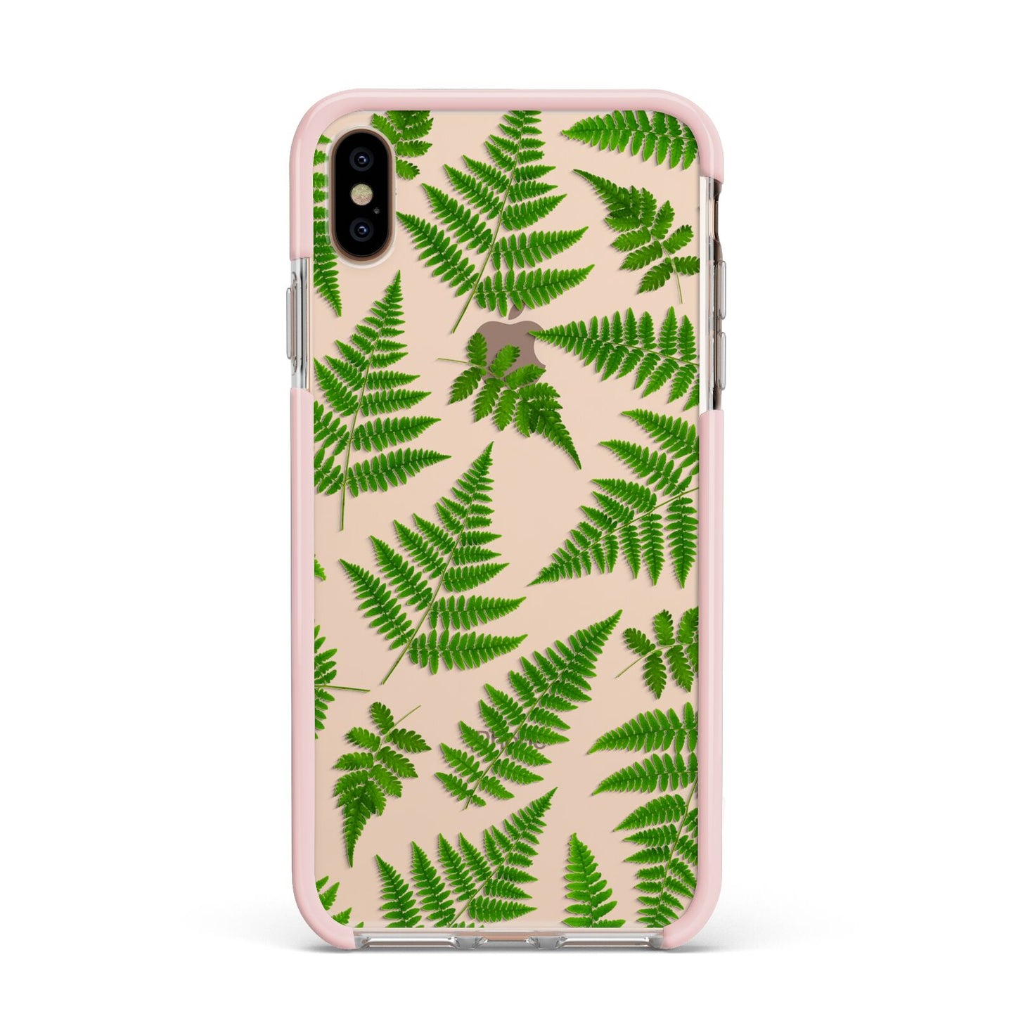 Fern Leaf Apple iPhone Xs Max Impact Case Pink Edge on Gold Phone