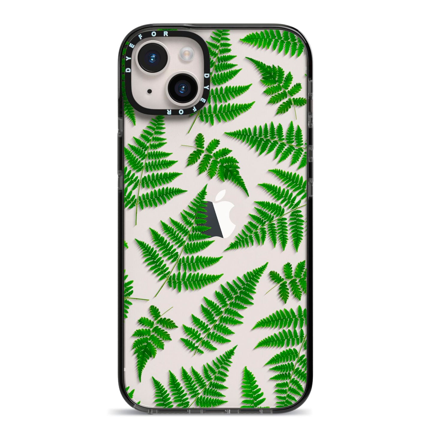 Fern Leaf iPhone 14 Plus Black Impact Case on Silver phone