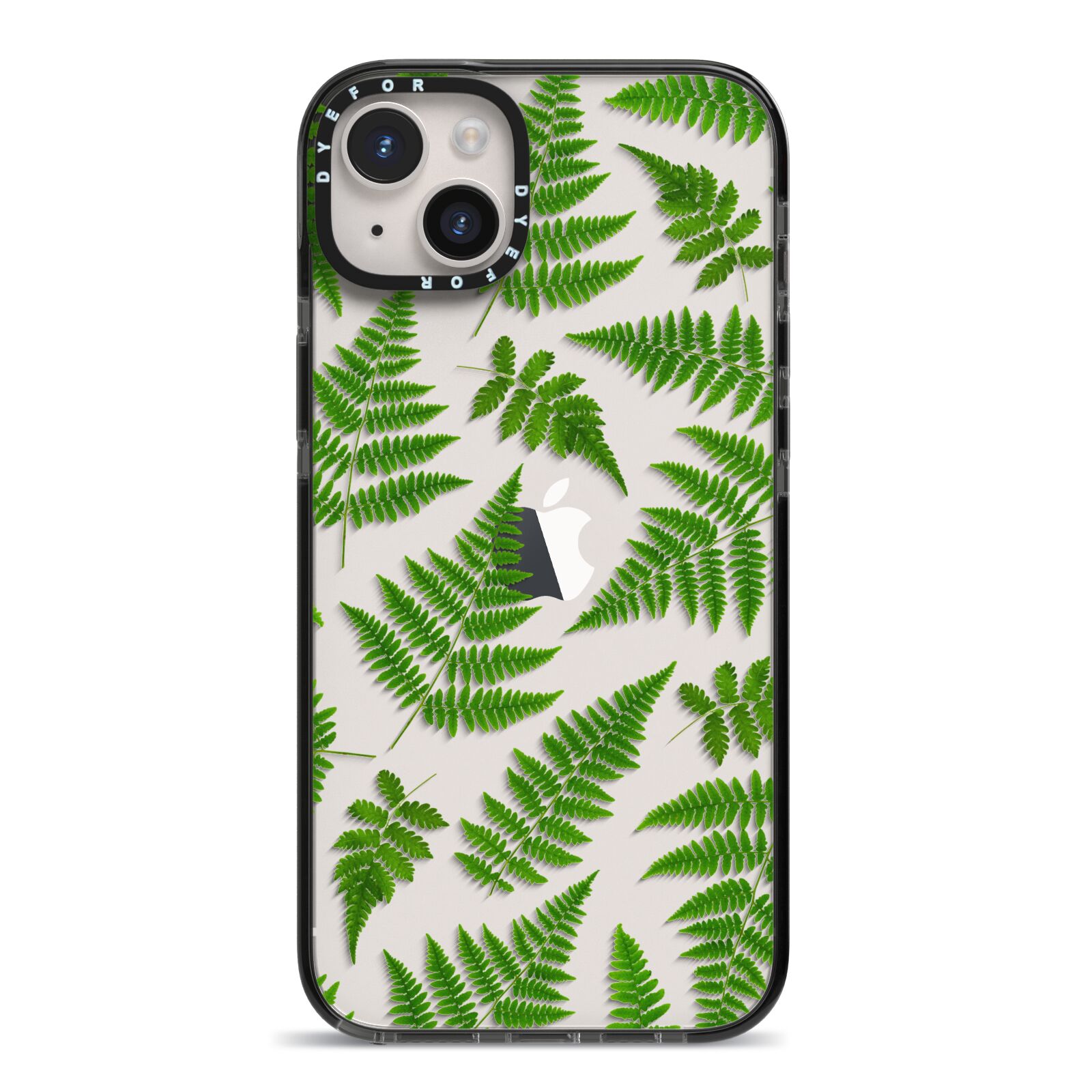 Fern Leaf iPhone 14 Plus Black Impact Case on Silver phone