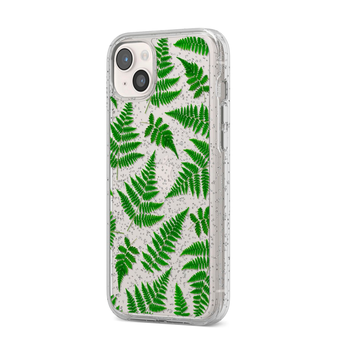 Fern Leaf iPhone 14 Plus Glitter Tough Case Starlight Angled Image