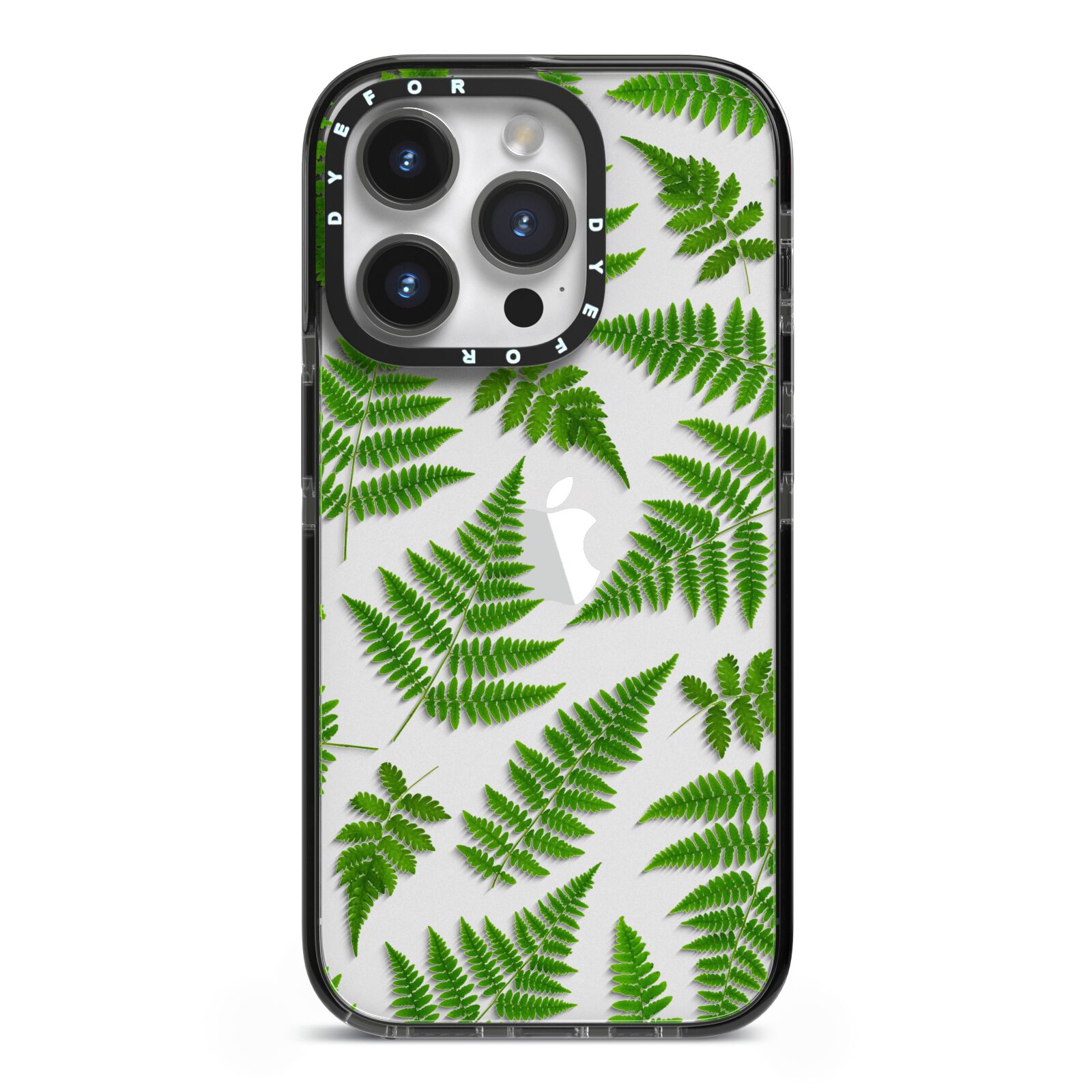 Fern Leaf iPhone 14 Pro Black Impact Case on Silver phone