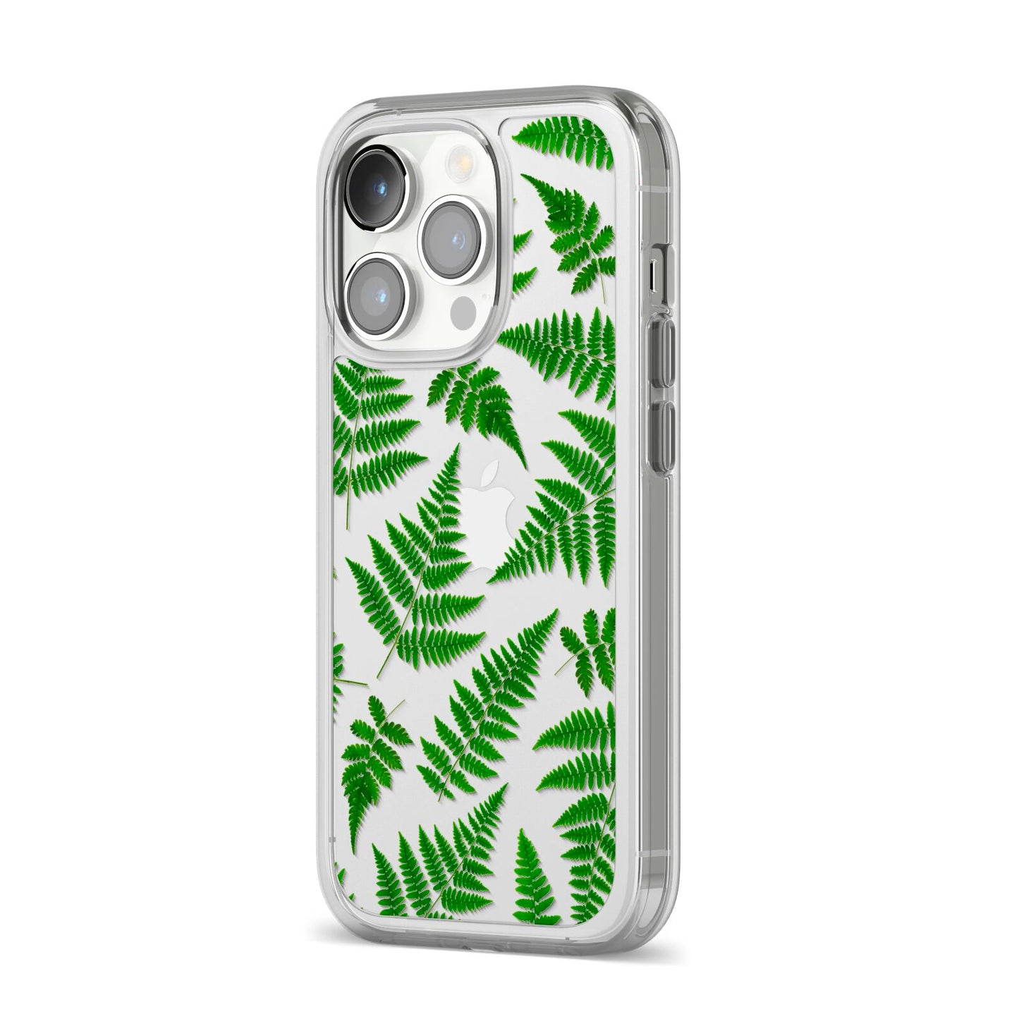 Fern Leaf iPhone 14 Pro Clear Tough Case Silver Angled Image