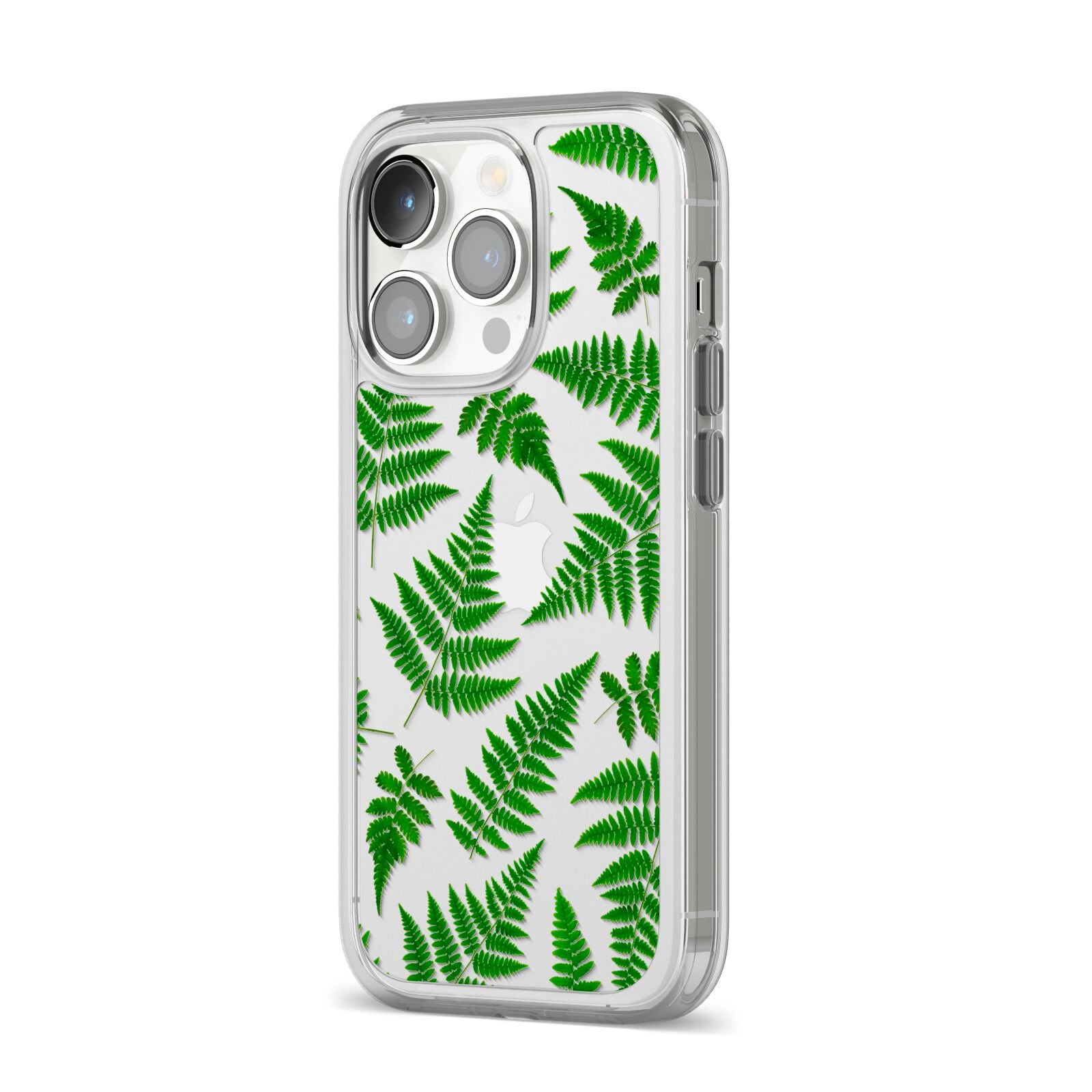 Fern Leaf iPhone 14 Pro Clear Tough Case Silver Angled Image