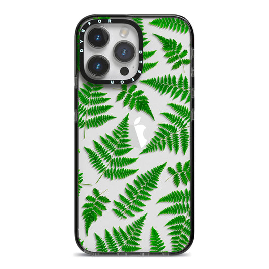 Fern Leaf iPhone 14 Pro Max Black Impact Case on Silver phone