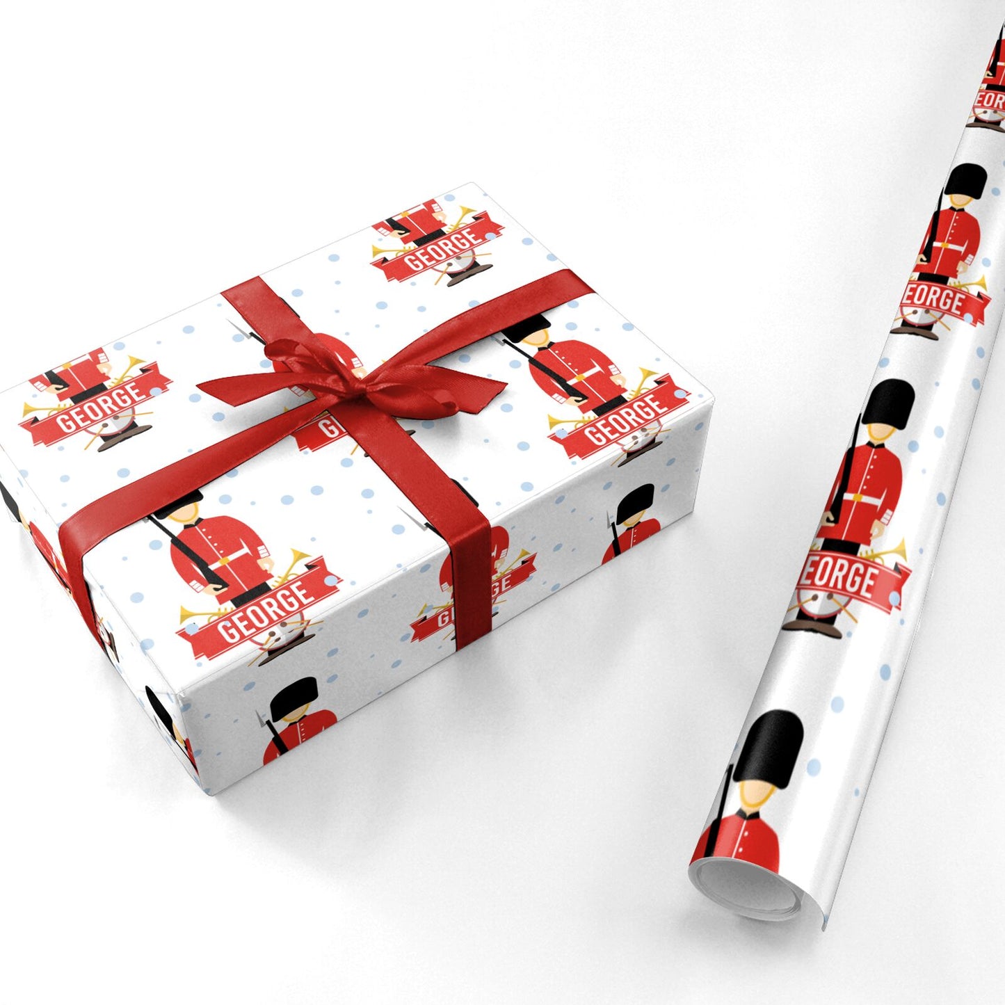 Festive British Guards with Name Personalised Wrapping Paper