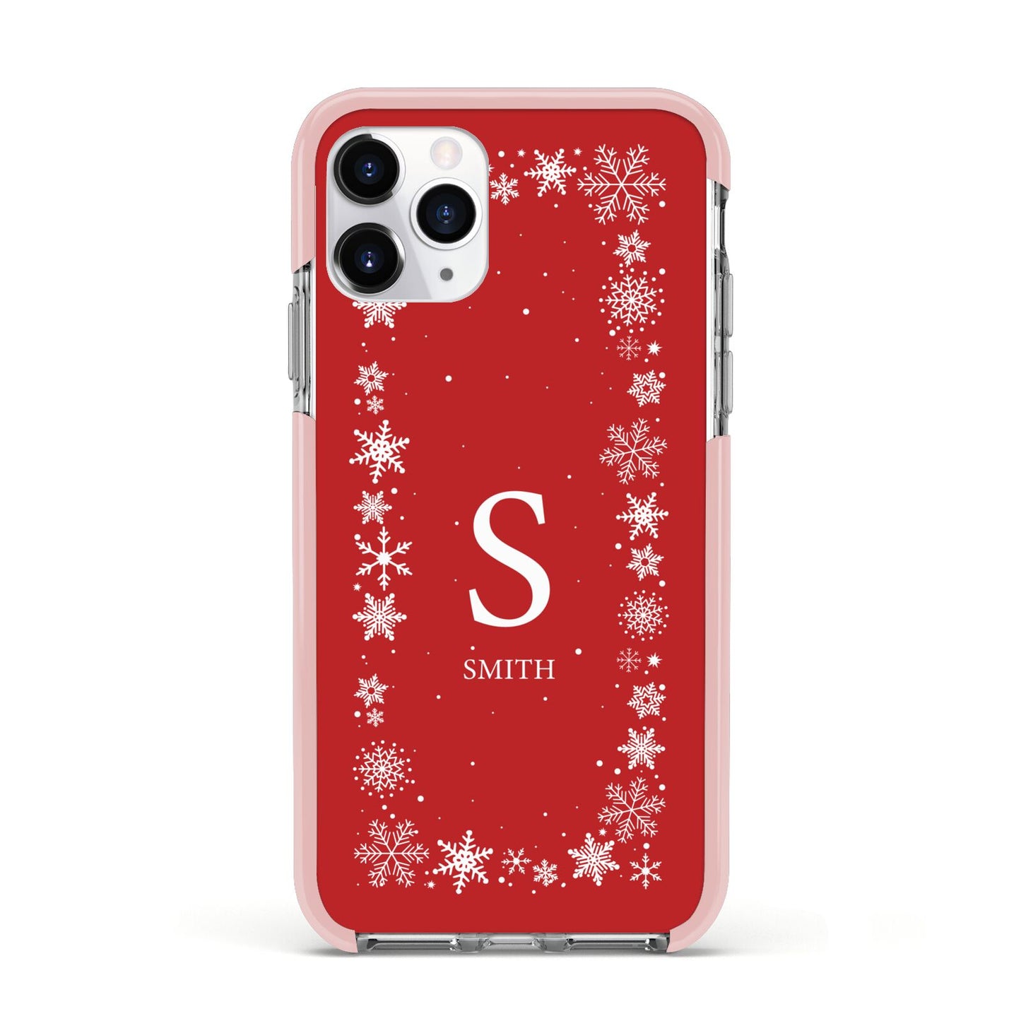 Festive Monogram Personalised Apple iPhone 11 Pro in Silver with Pink Impact Case