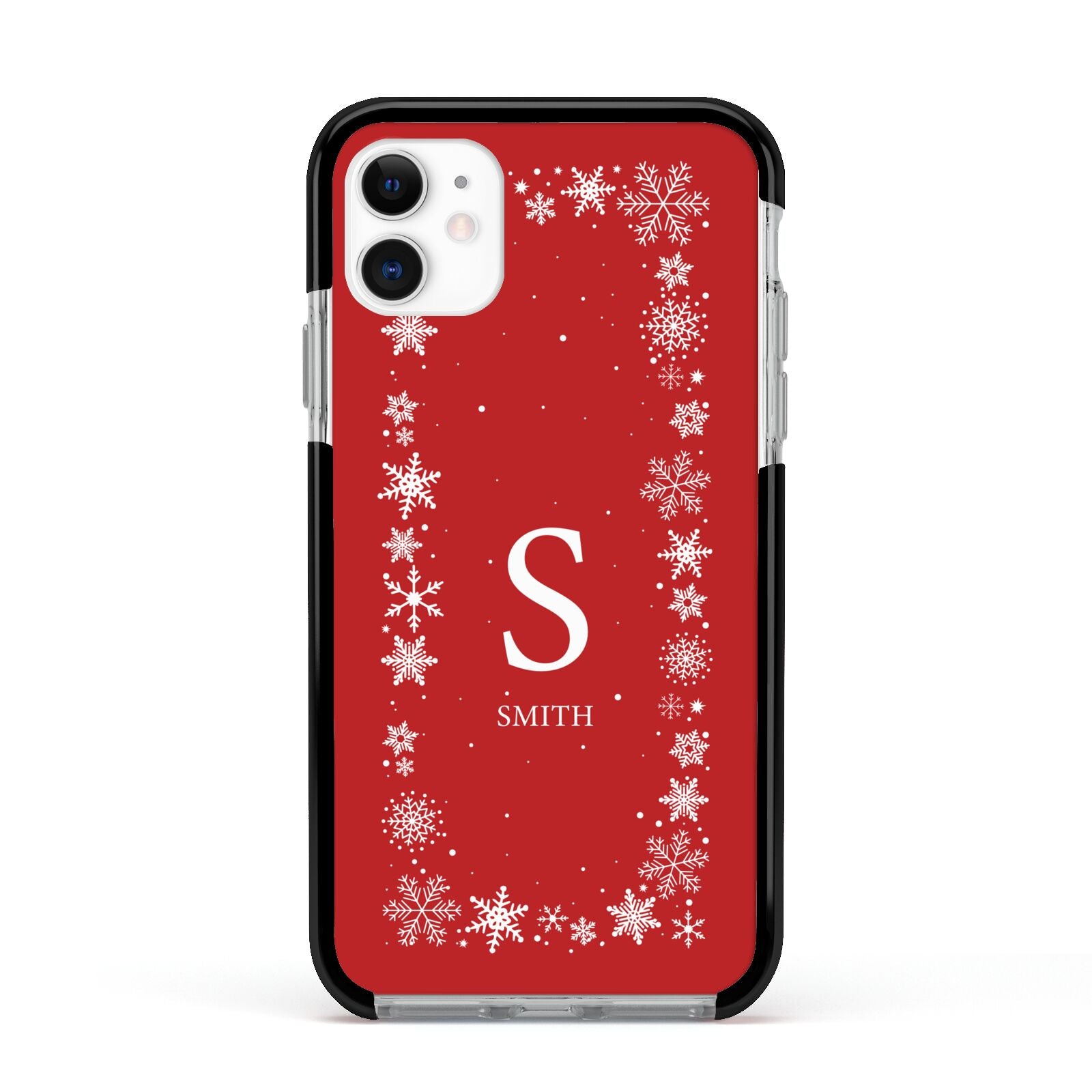 Festive Monogram Personalised Apple iPhone 11 in White with Black Impact Case