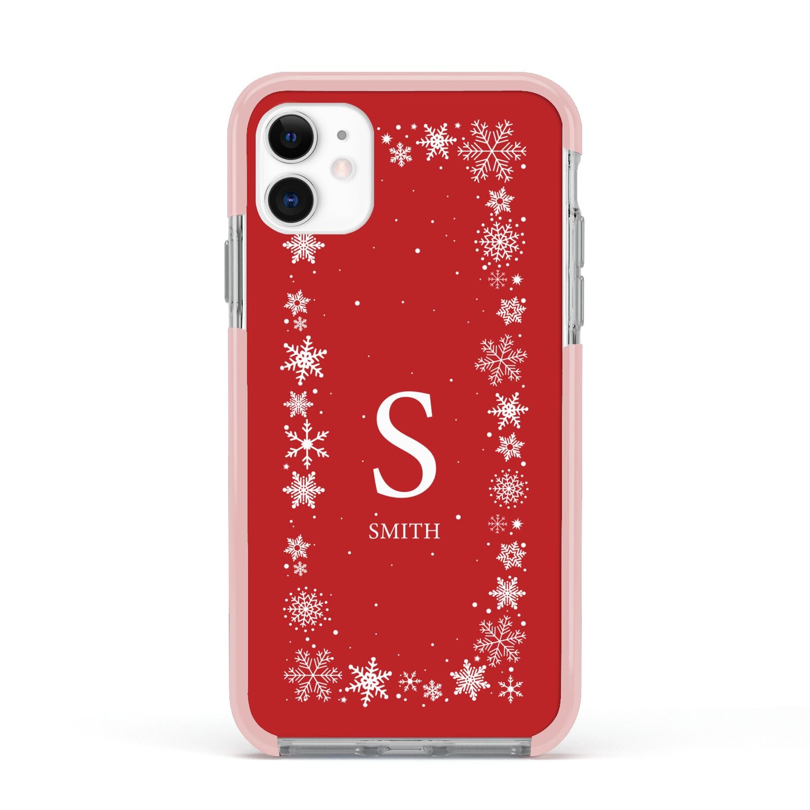 Festive Monogram Personalised Apple iPhone 11 in White with Pink Impact Case