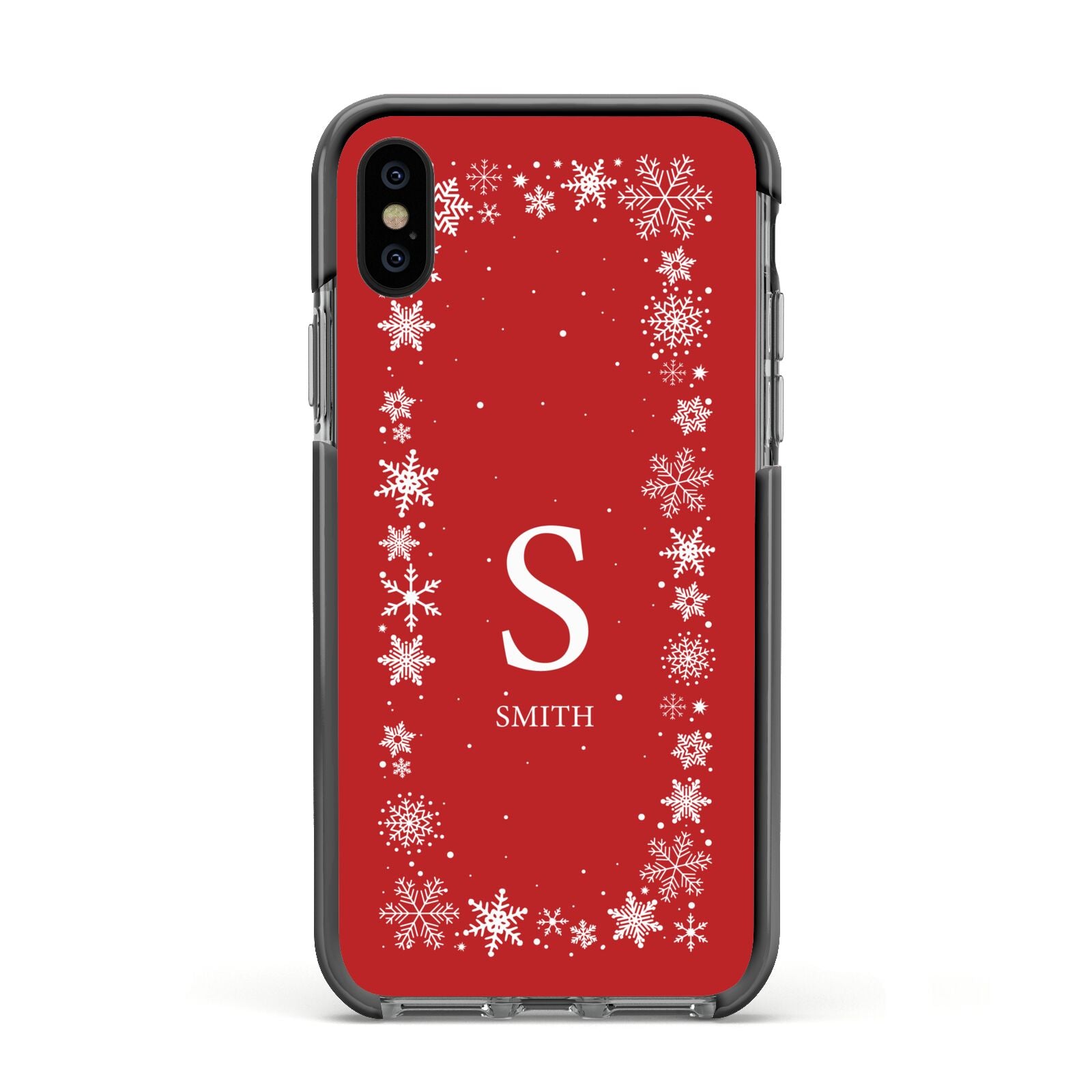 Festive Monogram Personalised Apple iPhone Xs Impact Case Black Edge on Black Phone