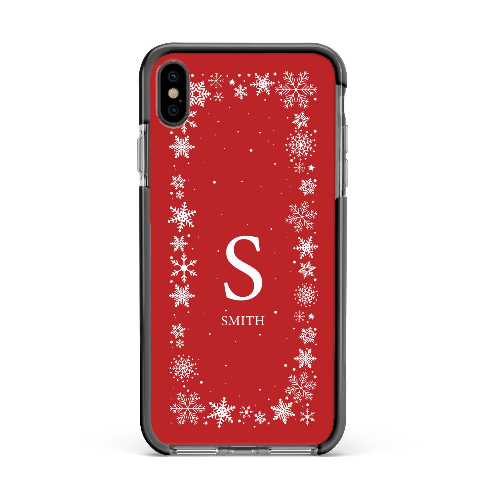 Festive Monogram Personalised Apple iPhone Xs Max Impact Case Black Edge on Black Phone