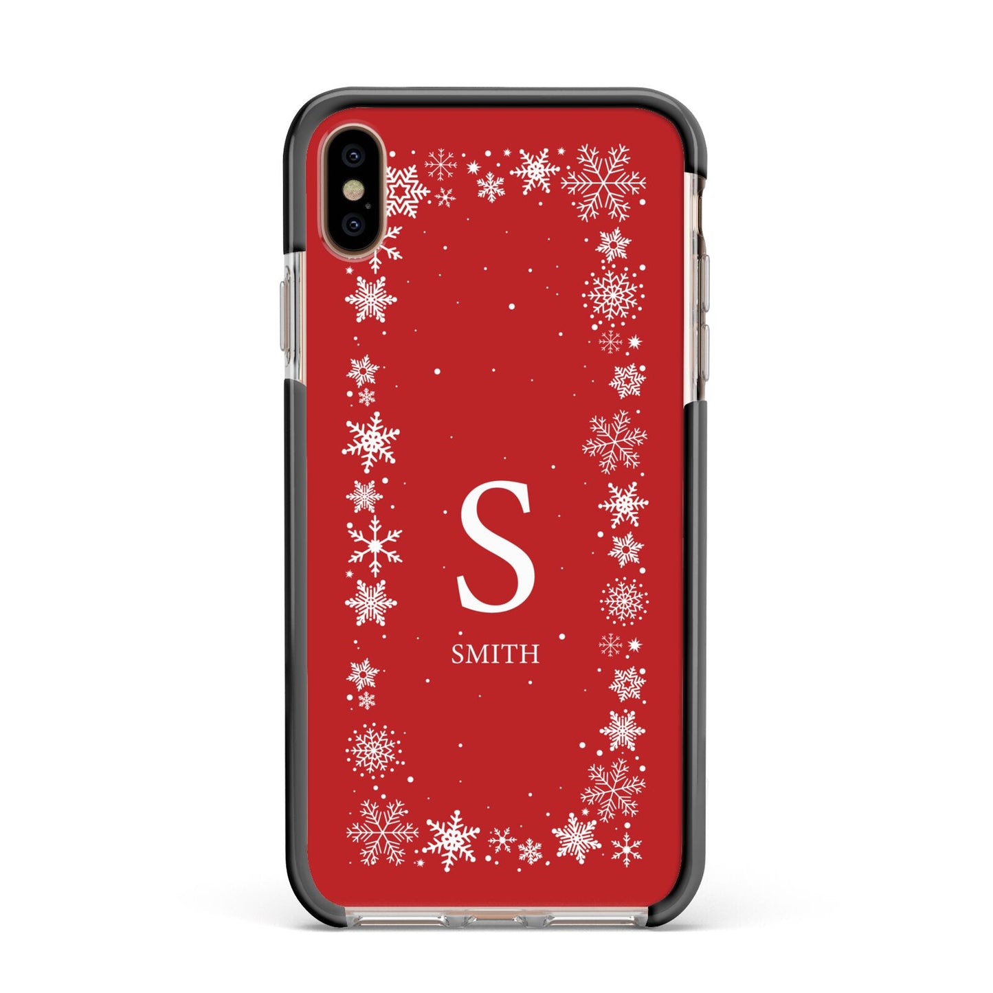 Festive Monogram Personalised Apple iPhone Xs Max Impact Case Black Edge on Gold Phone