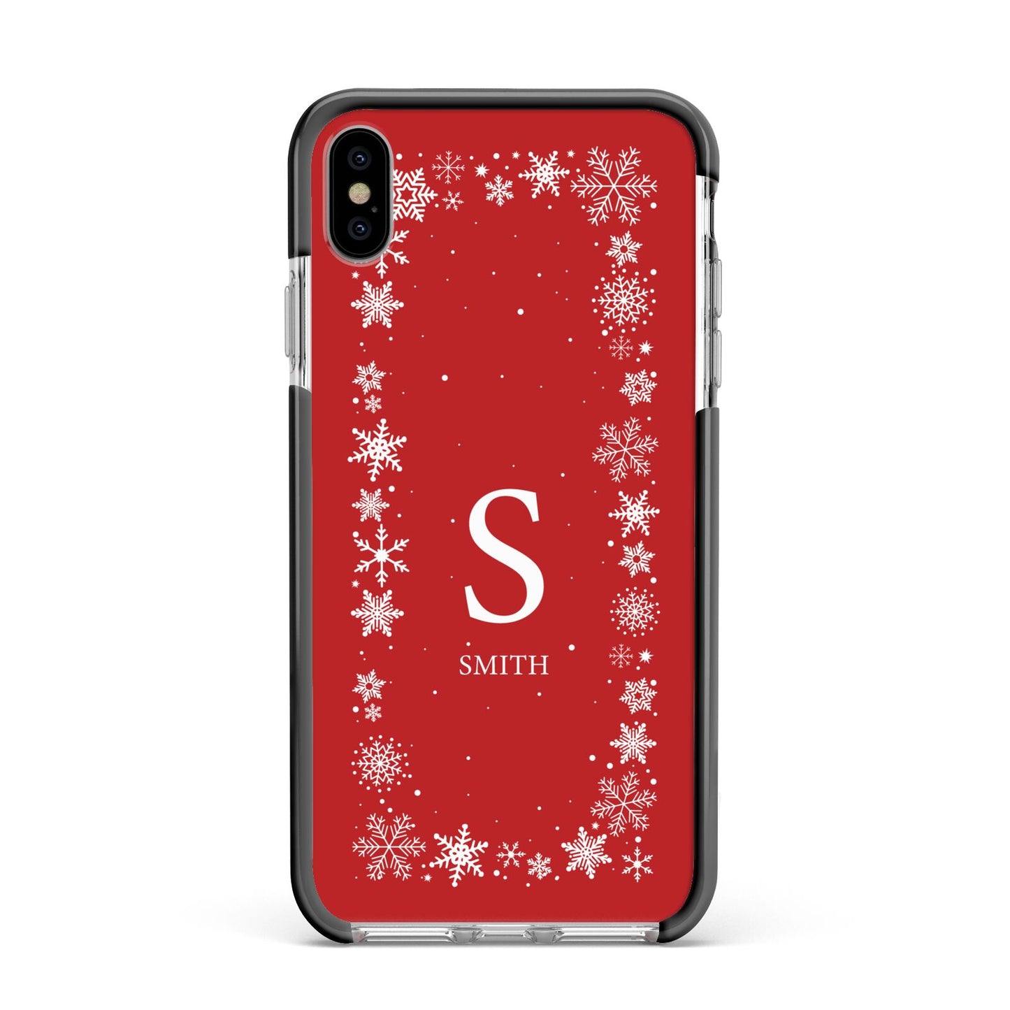 Festive Monogram Personalised Apple iPhone Xs Max Impact Case Black Edge on Silver Phone