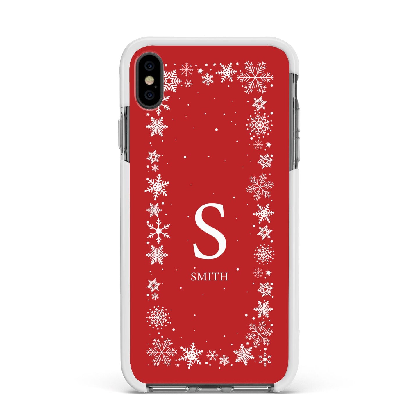 Festive Monogram Personalised Apple iPhone Xs Max Impact Case White Edge on Black Phone