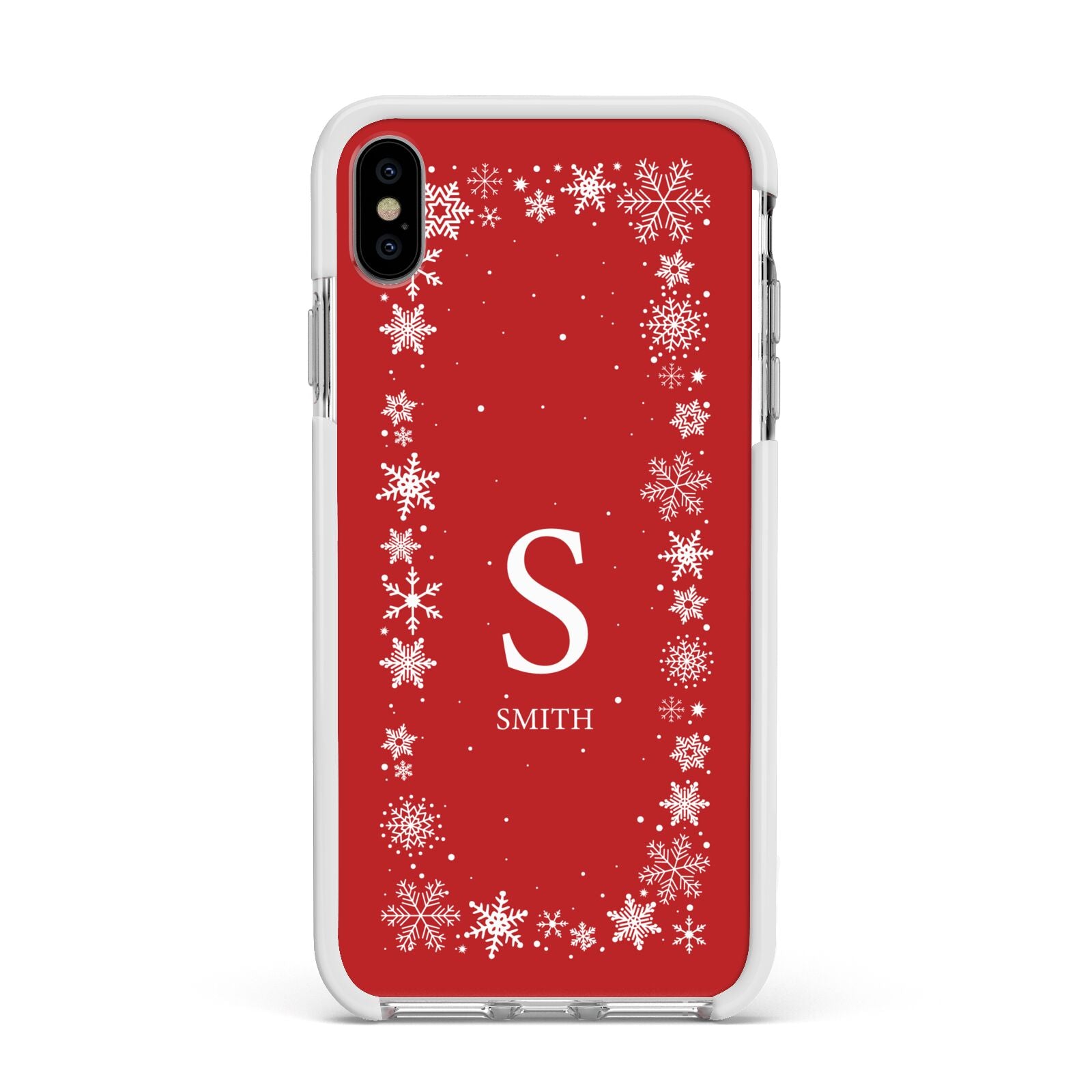 Festive Monogram Personalised Apple iPhone Xs Max Impact Case White Edge on Silver Phone