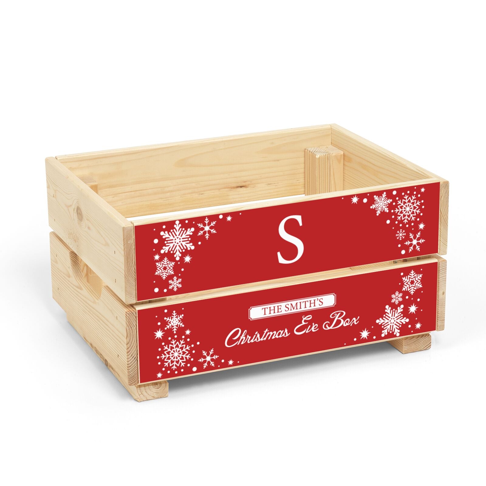 Festive Monogram Personalised Christmas Eve Crate Box Side Angle