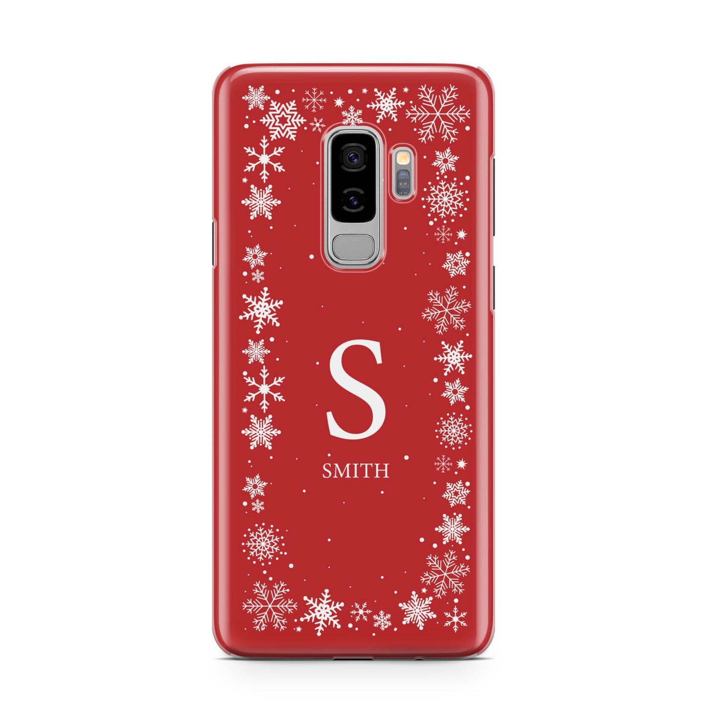 Festive Monogram Personalised Samsung Galaxy S9 Plus Case on Silver phone