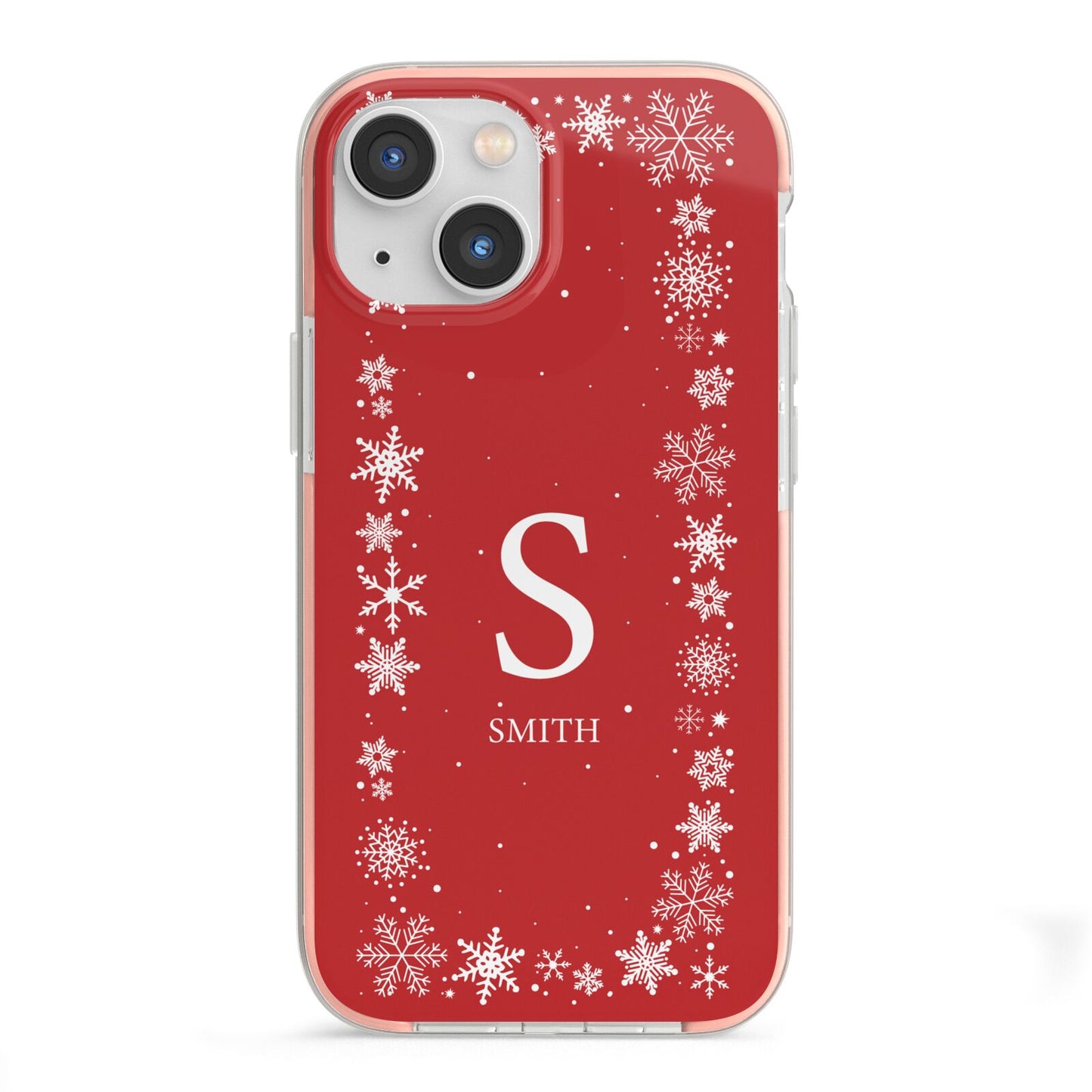 Festive Monogram Personalised iPhone 13 Mini TPU Impact Case with Pink Edges