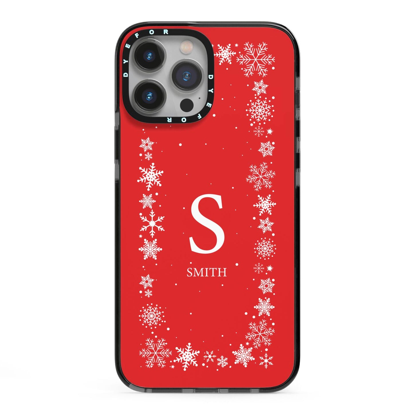 Festive Monogram Personalised iPhone 13 Pro Max Black Impact Case on Silver phone