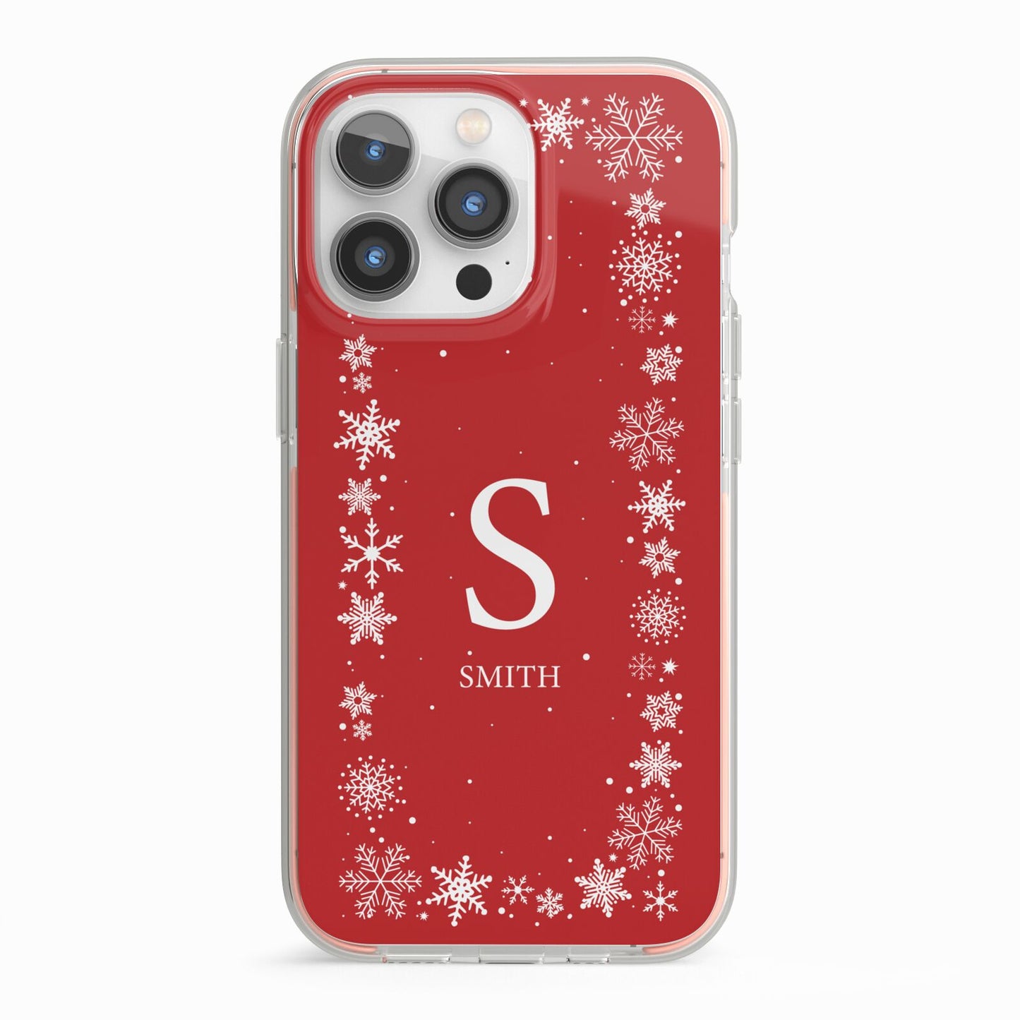 Festive Monogram Personalised iPhone 13 Pro TPU Impact Case with Pink Edges